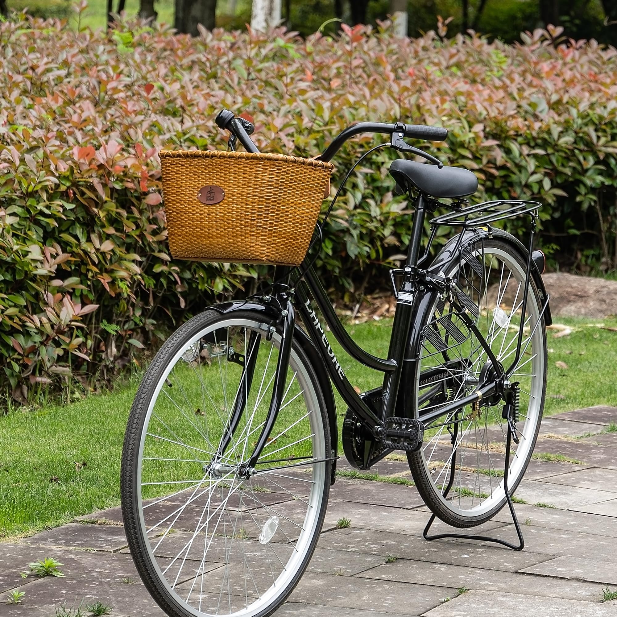 Panier de vélo – Design rétro, Guidon de vélo Robuste avec Support en Bois et Bretelles en Cuir, idéal comme Panier de vélo Avant