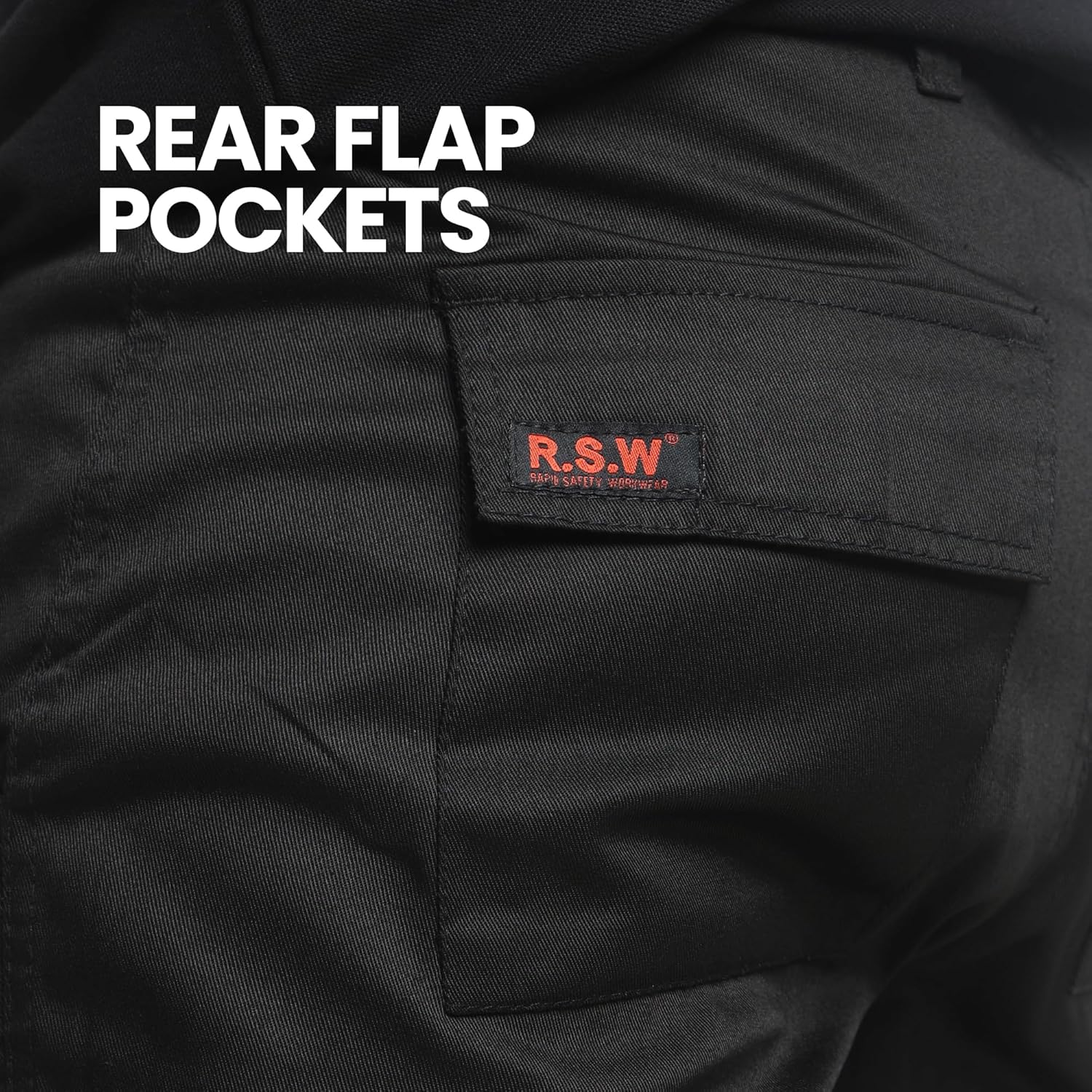 R.S.W RAPID SAFETY WORKWEAR Black Multi Pocket Combat Men's Work Trousers - Mens Work Pants Size 30 to 42 - Black & Navy Work Trousers, 3 Leg Sizes — image 8