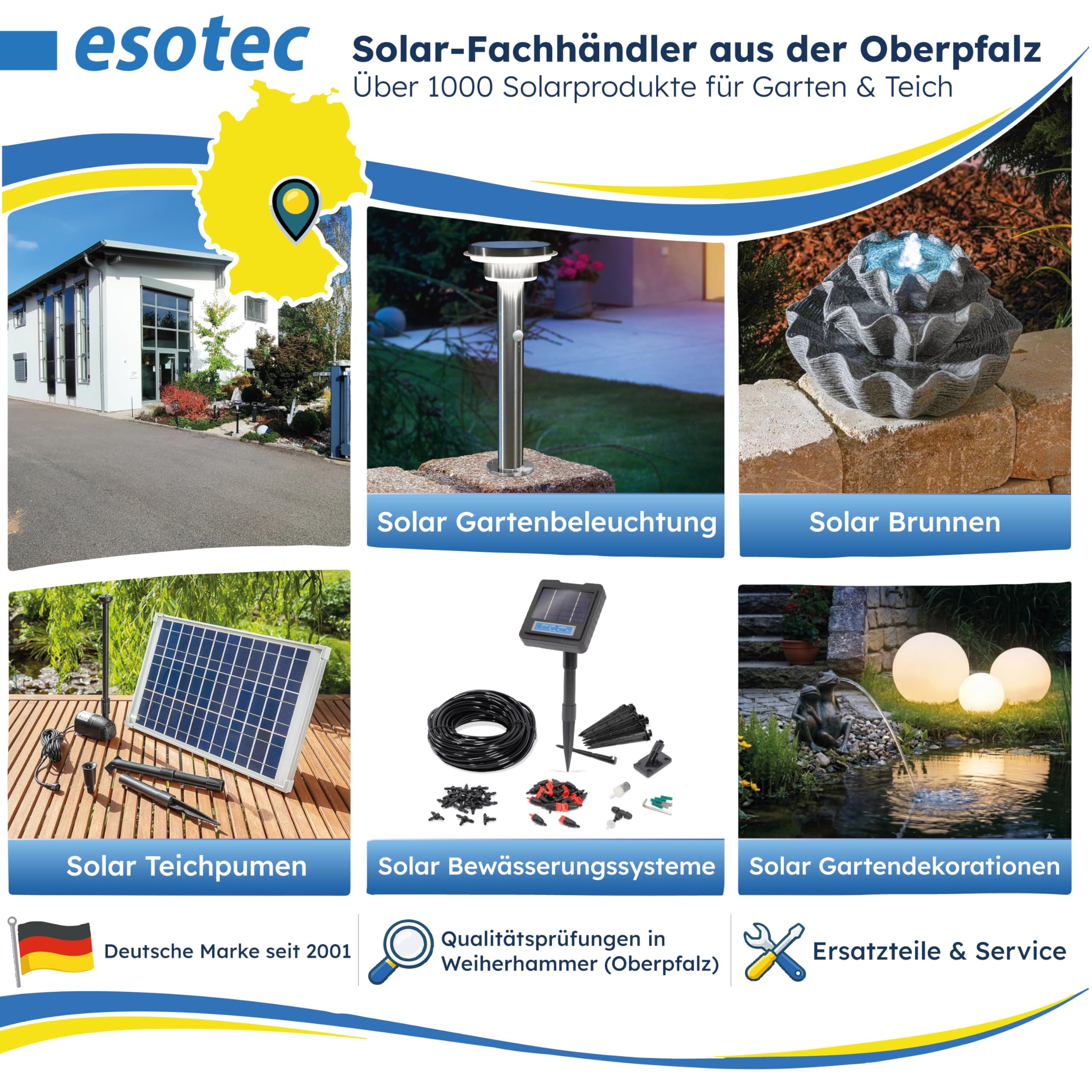 Esotec Solar Bewässerungssystem Waterdrops Pro, 50 regulierbare Tropfer – Automatische Tropfbewässerung für Garten & Balkon 101124