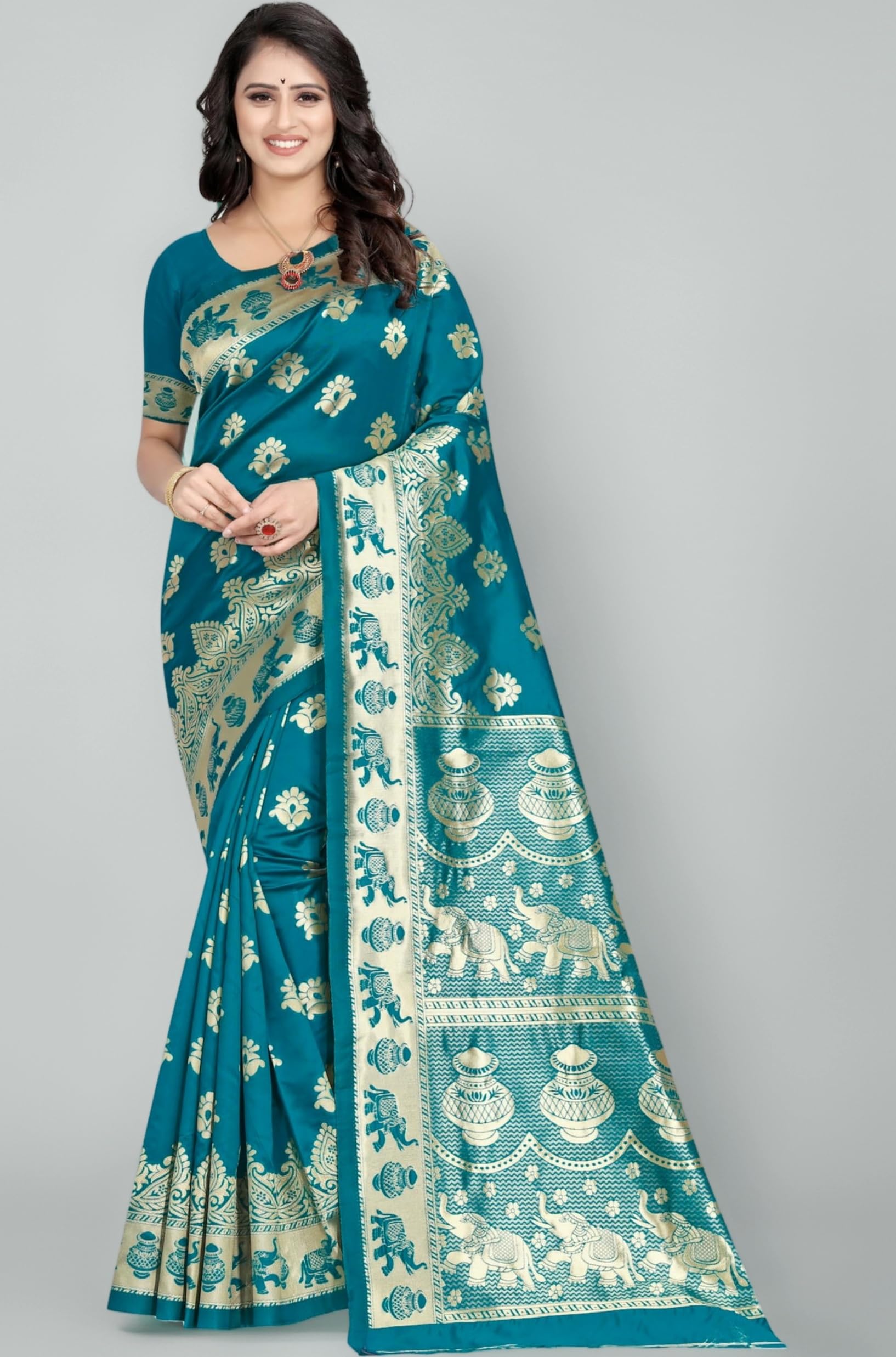 C J Enterprise Women's Pure Kanjivaram Silk Saree Soft Design With Blouse Piece For Wedding (Pari9016-54)