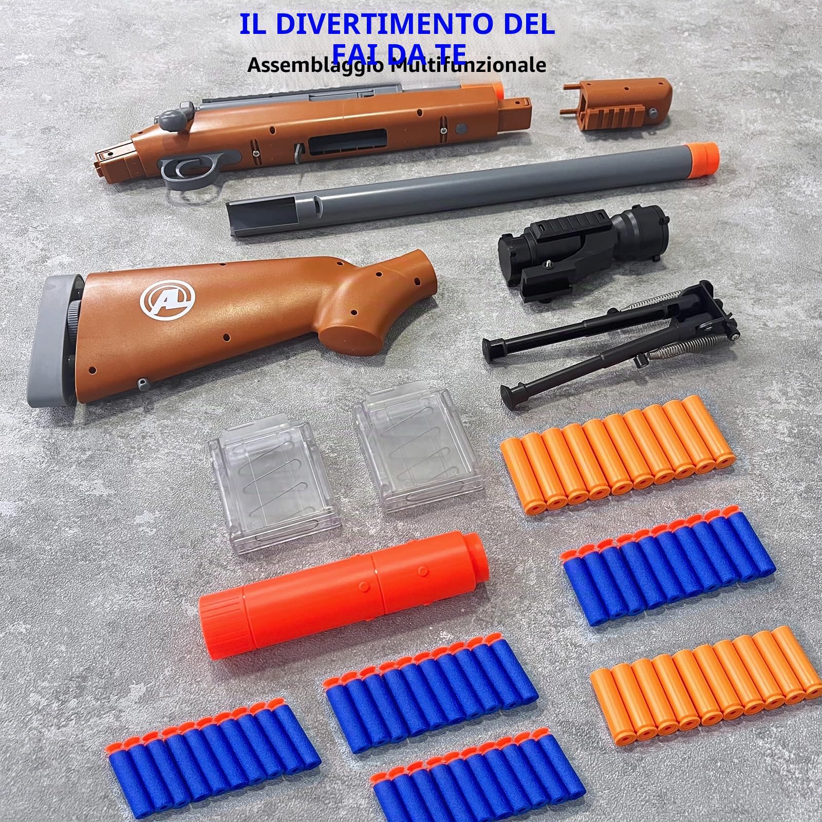 AGM MASTECH M24 Blaster in Schiuma, Eiezione del Guscio, Interruttore di Sicurezza, Stock Regolabile 106,2 cm, Mirino, 40 Dardi, 20 Gusci, 2 Caricatori, Equipaggiamento da Gioco Tattico per