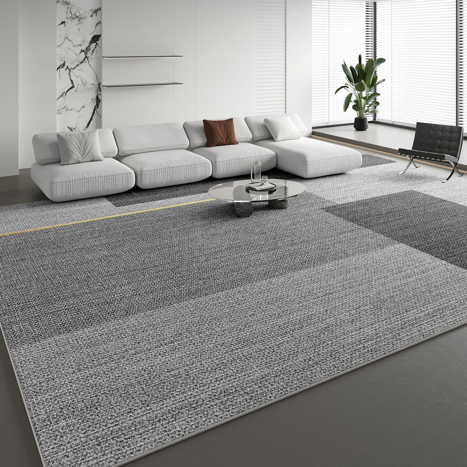 Tapis lavable géométrique noir et blanc pour grand salon moderne ou chambre d'enfant