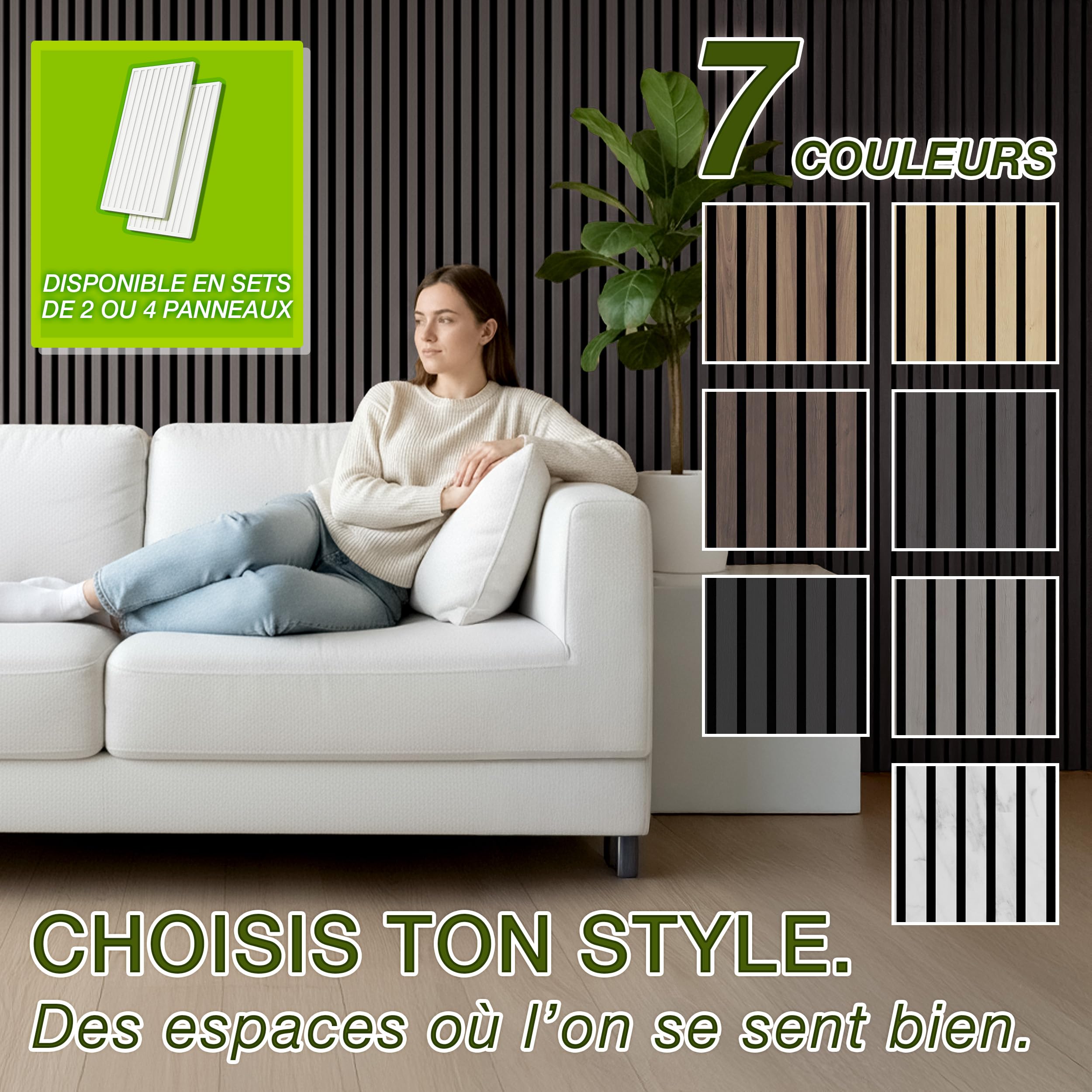TRESKO Lot de 4 panneaux acoustiques en bois - 120 x 60 cm - Avec 8 crochets à vêtements - Revêtement mural en chêne clair comme mur à lamelles 3D - Panneaux en bois pour isolation acoustique