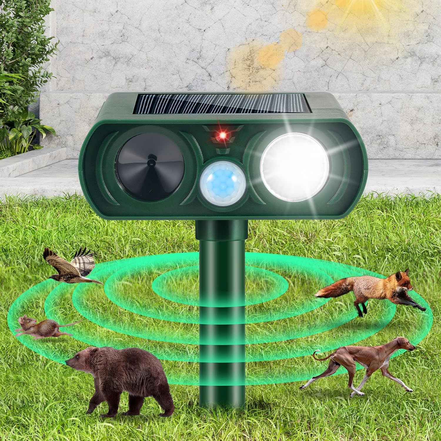 4 Pack Solar Ultrasonic Animal Repeller Outdoor Cat Squirrel Deer Repellent Devices Waterproof Motion Activated Animal Deterrent Devices to Scare Raccoon Rabbit Skunk Repellent for Yard Garden