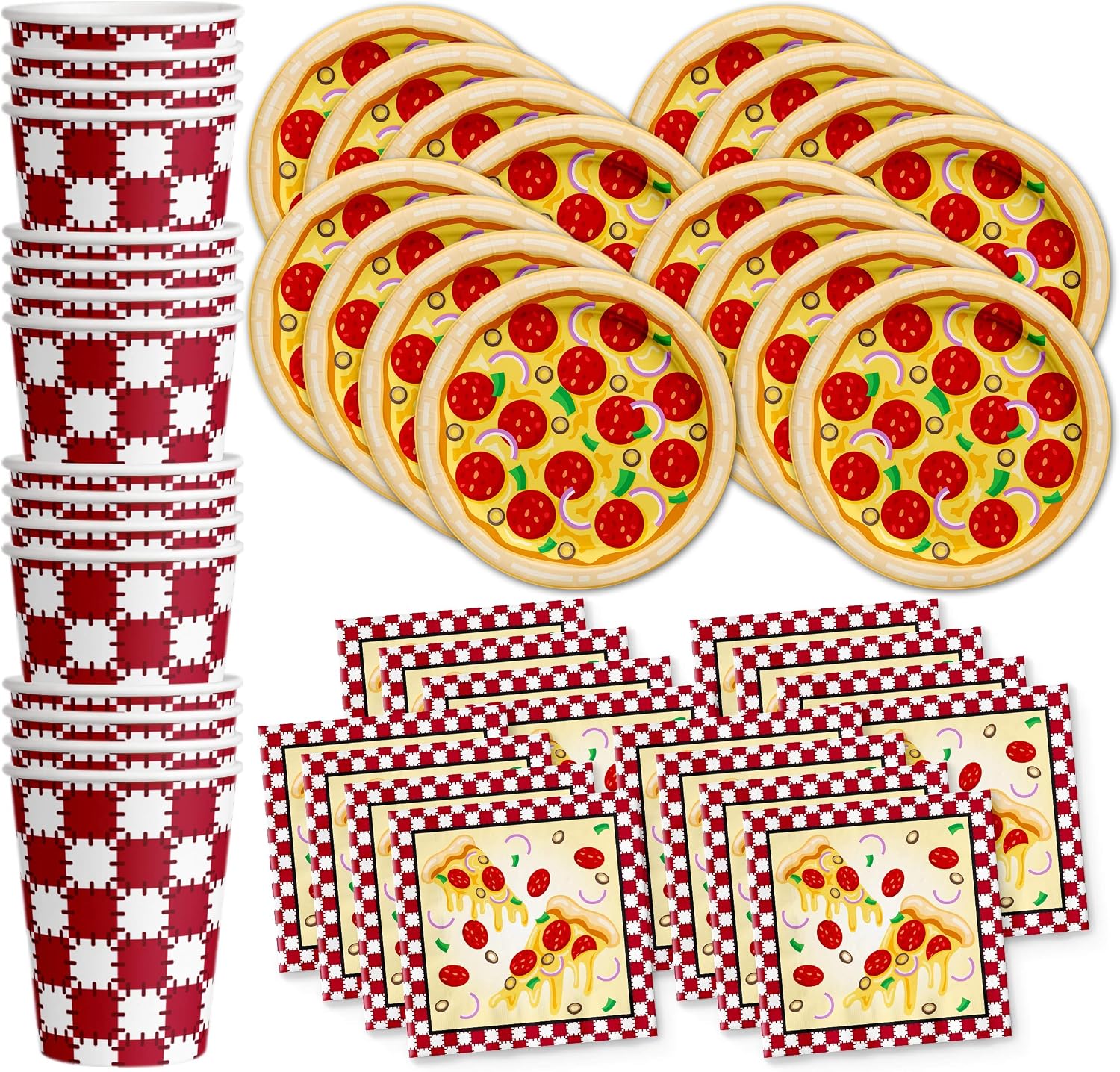Pizza Birthday Party Supplies Set Plates Napkins Cups Tableware Kit for 16