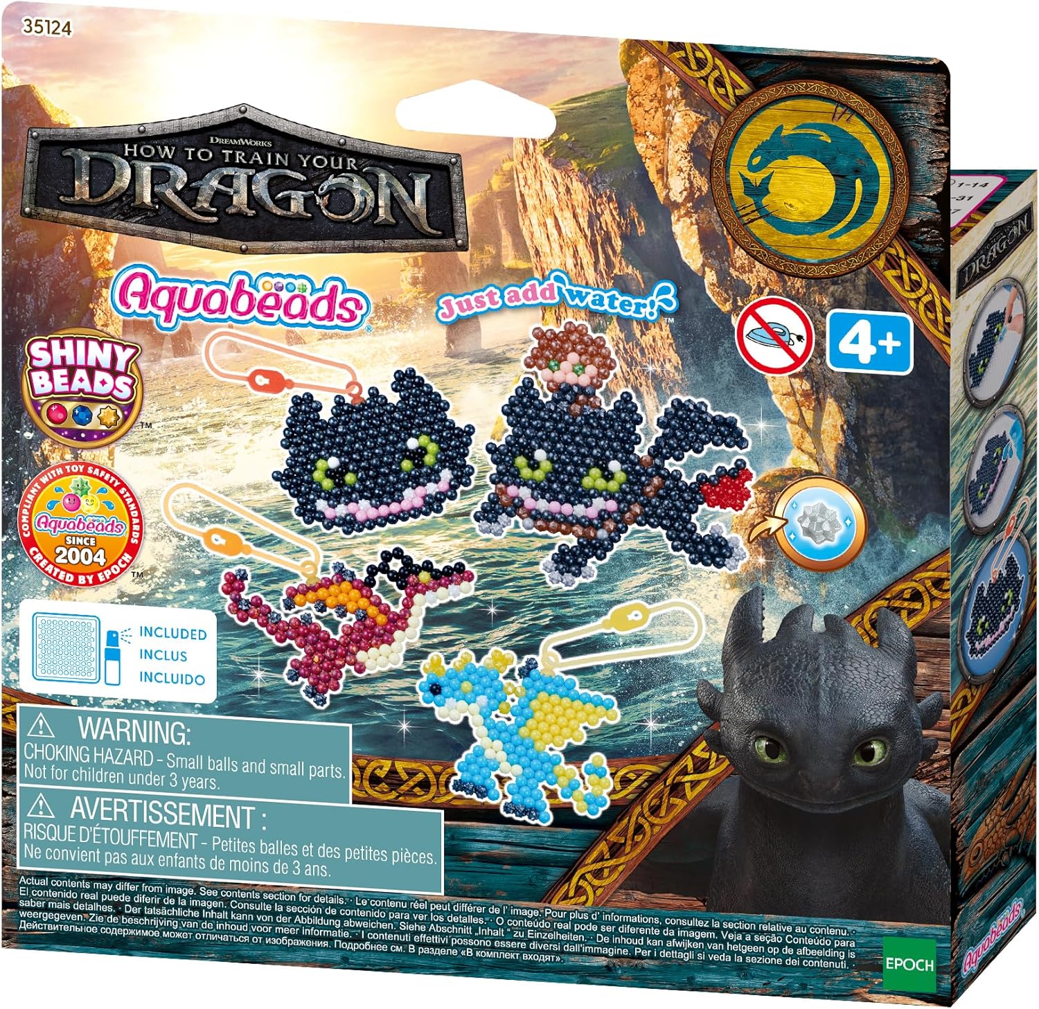 Aquabeads - 35124 Dragons Keyring Craft Set, Water Beads Craft Set with Hicks, Toothless, for Children from 4 Years, Child Safe, No Ironing or Gluing Required