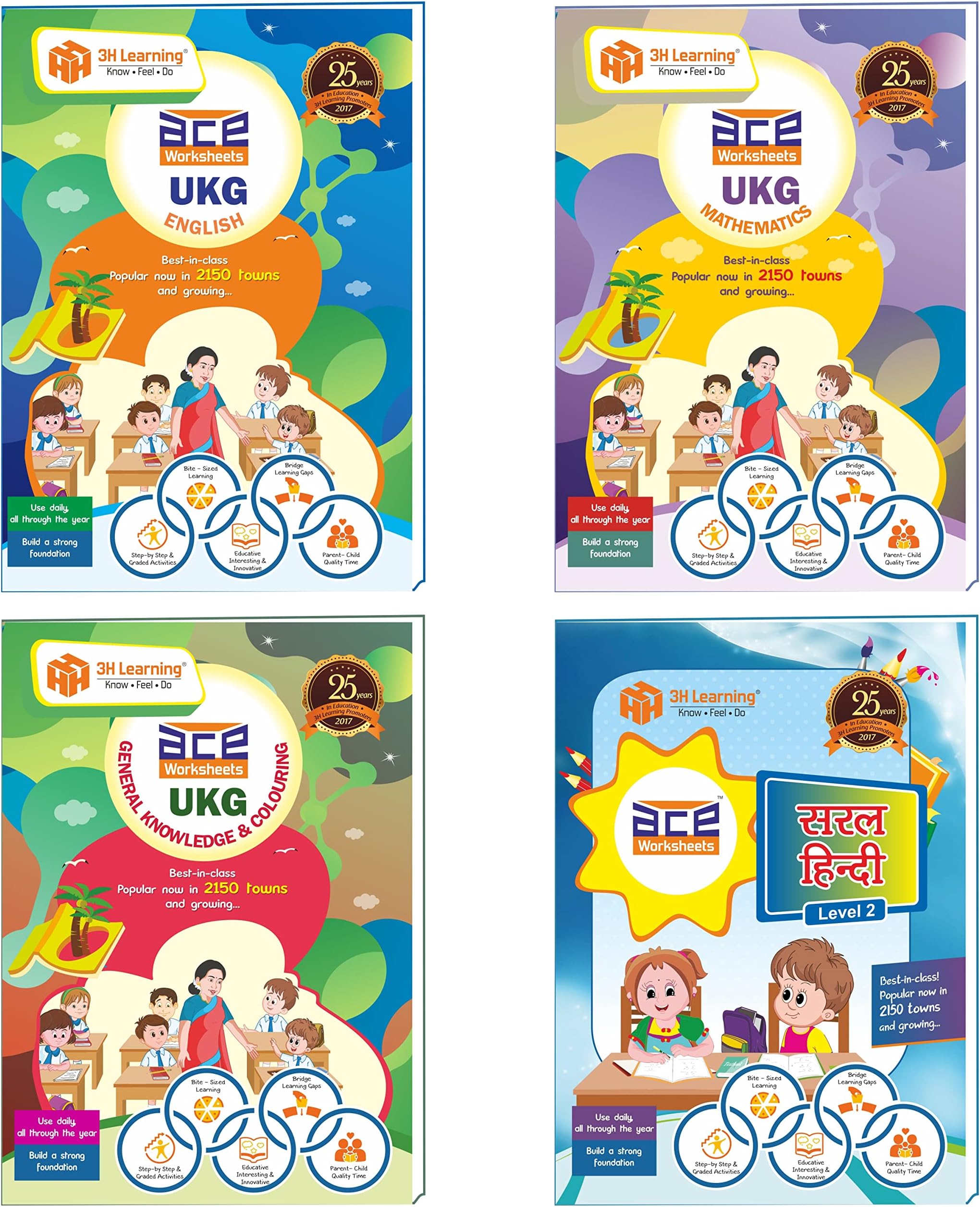 ACE UKG Kids All-in-One Practice Worksheets 304 pages (KG 2) & Montessori (4-6 yrs) (English, Hindi, Mathematics, General Knowledge / EVS & Fun Colouring Activity Workbook Combo) from 3H Learning