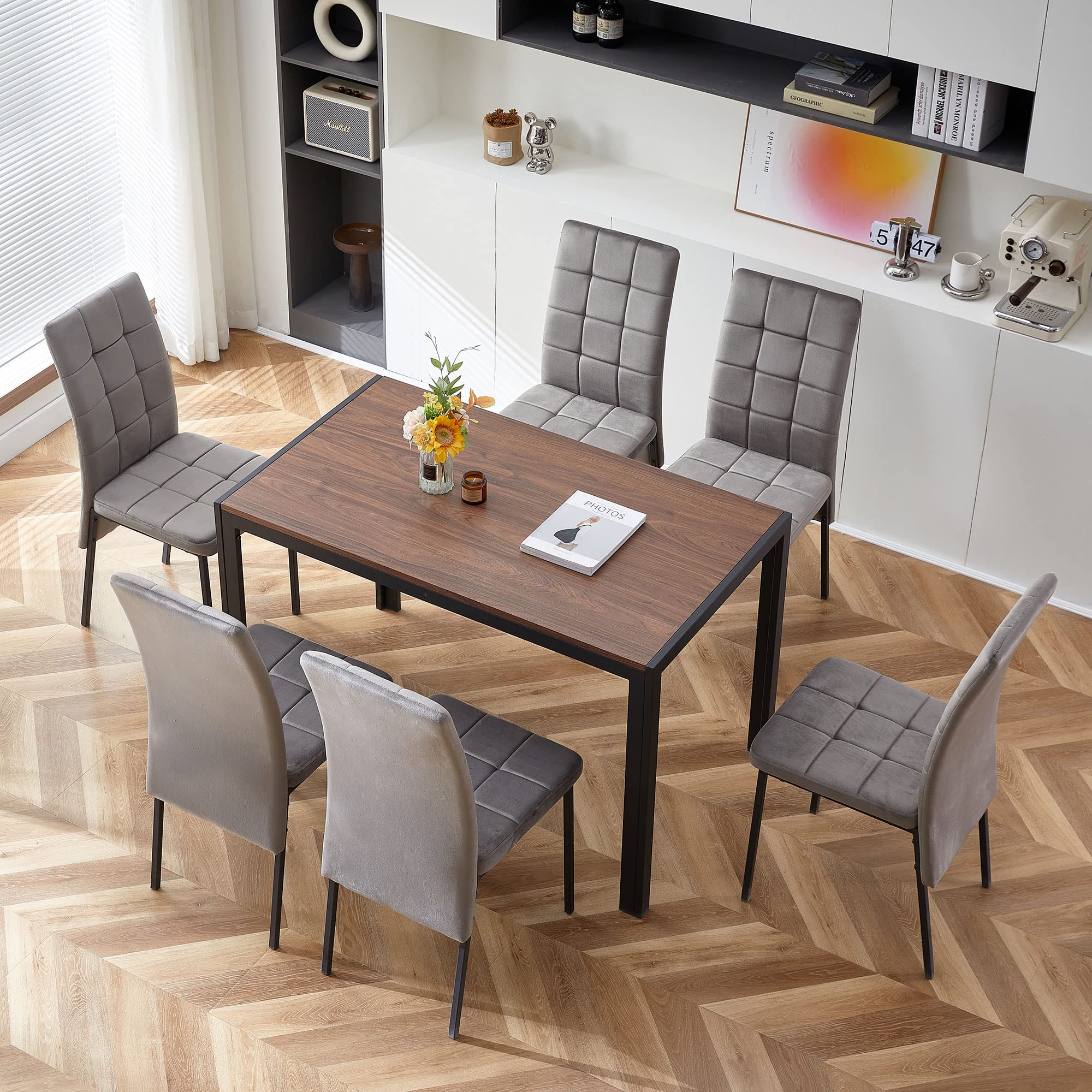NORDICANA Esstisch, Schreibtisch, 120x70x75 cm Tisch, Küchentisch mit Eichenholz-Masereffekt, für 4 Personen, Landhausstil, mit Stahlbeinen, Tischplatte aus MDF, für Esszimmer, Homeoffice, Küche