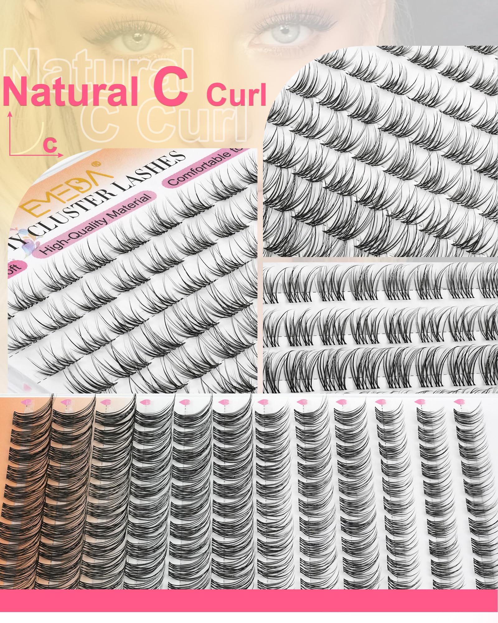 EMEDA Ciglia Finte a Ciuffetti Naturali Wispy - Ciglia Cluster Individuali a Banda Invisibile, Estensioni di Ciglia Fai-da-te Fluffy Effetto, C Curl Mix 8mm 10mm 12mm 14mm Lashes (VENUS-Mix)