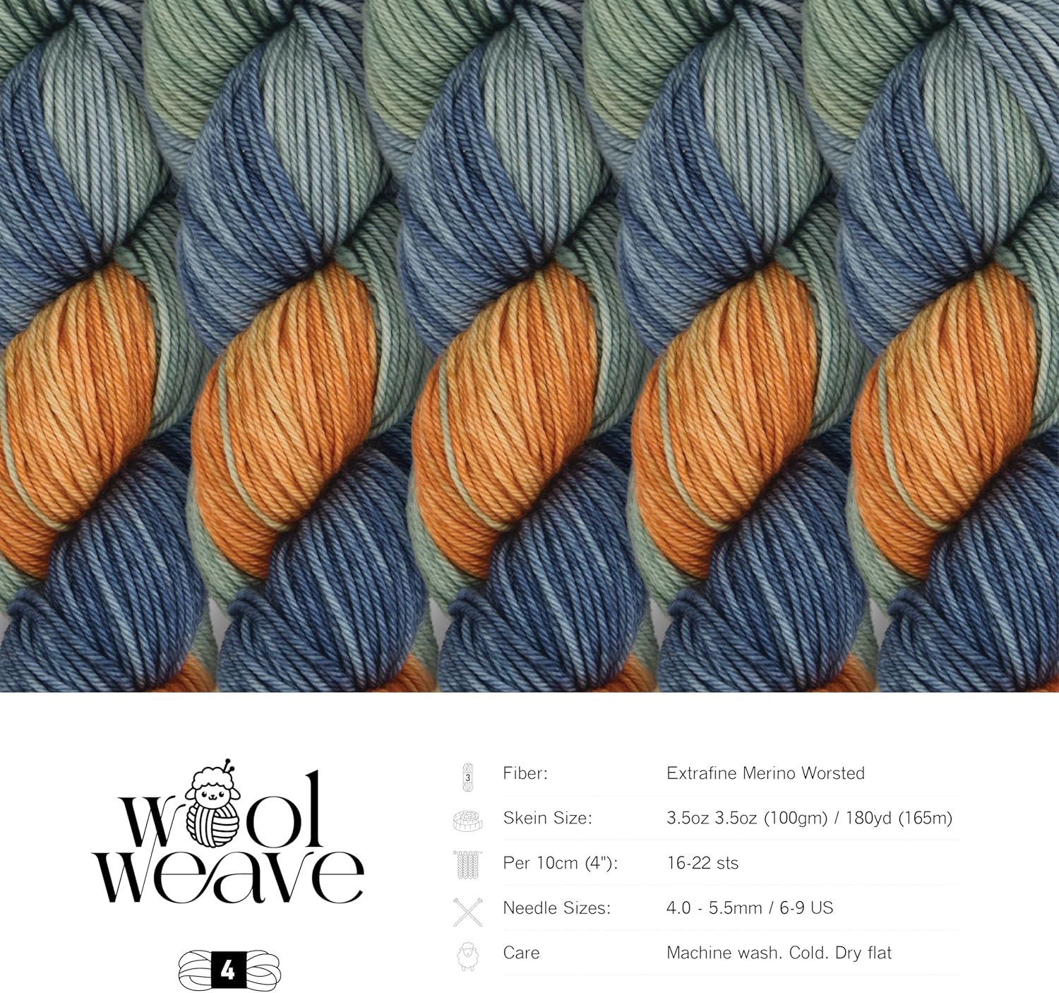 Woolweave Worsted Weight Yarn - 100% Extrafine Merino Wool Yarn for Knitting & Crocheting - Hand Dyed, Ultra-Soft & Warm - 100g Skein, 180 Yards - Machine Washable