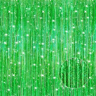 5 Pack 3.3 x 9.9 ft Holographic Green Tinsel Streamers Party Decorations | Foil Curtain Tinsel Backdrop for Birthday Decorations, Graduation Decorations, Wedding, Bachelorette Party, Baby Shower