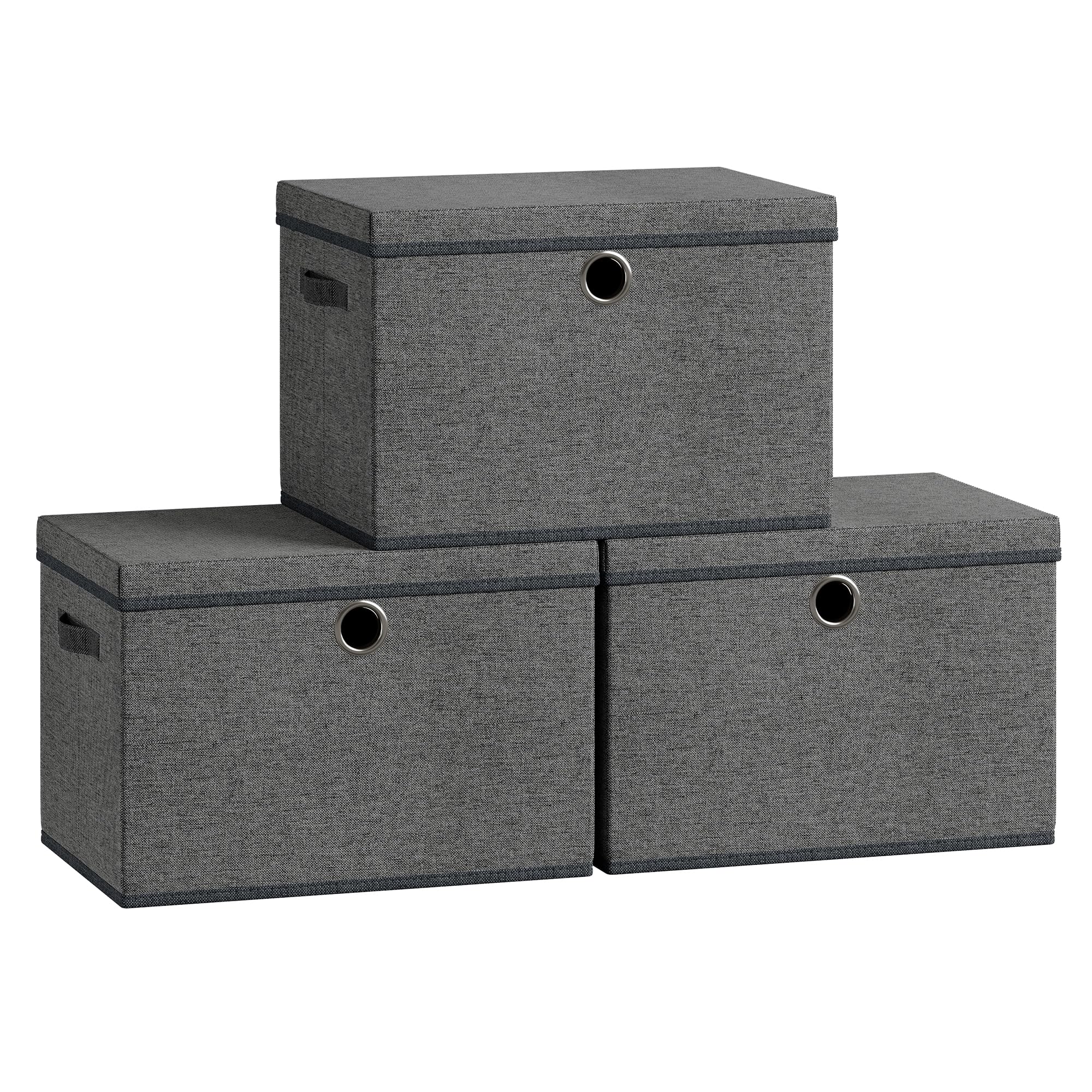 SONGMICS Storage Bins with Lids, 3 Pack Stackable Fabric Storage Boxes, Odorless PP Sheets, Foldable Cube Baskets Organizers with Handles, 16.9 x 11.8 x 11.8 Inches, Slate Gray URFB545GN01