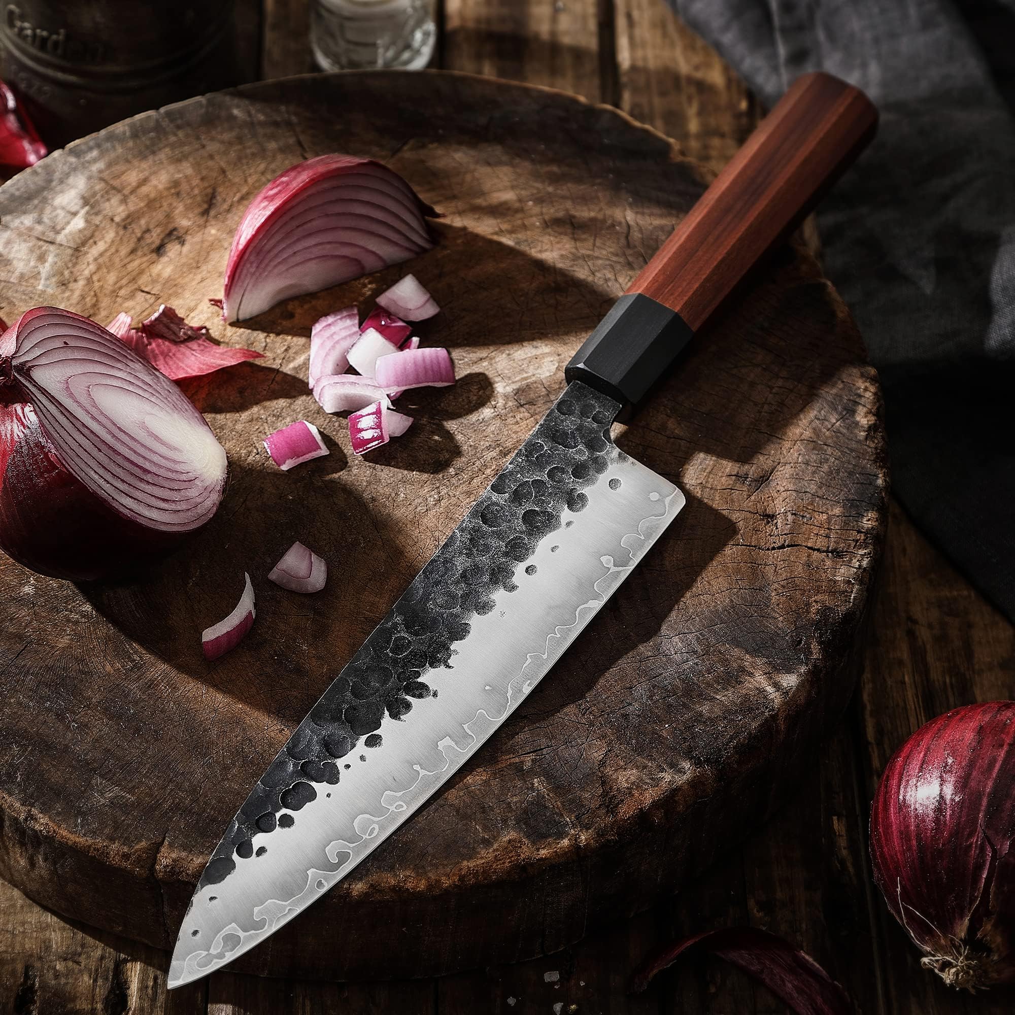 Sunnecko 8 Inch Chef Knife High Carbon Stainless Steel, Rosewood Handle — Amazon image 6