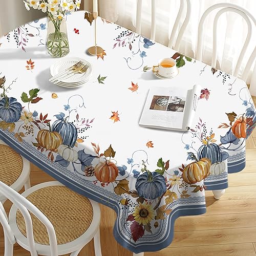 Miniatura 3 de Mantel ovalado de otoño, Acción de Gracias, calabaza, girasol, hoja de arce, poliéster, impermeable, resistente a las arrugas, mantel duradero para