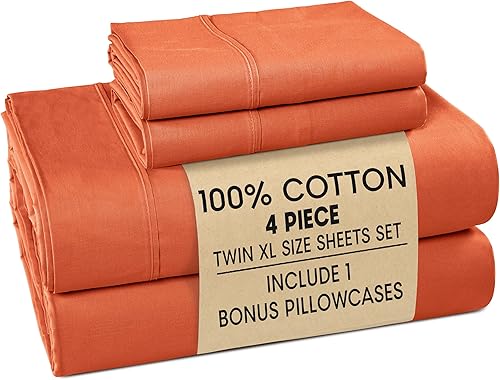 Casa Platino Juego de sábanas de 100 % algodón percal suave, transpirable y refrescante con bolsillos profundos, 4 piezas (1 plana, 1 sábana bajera,