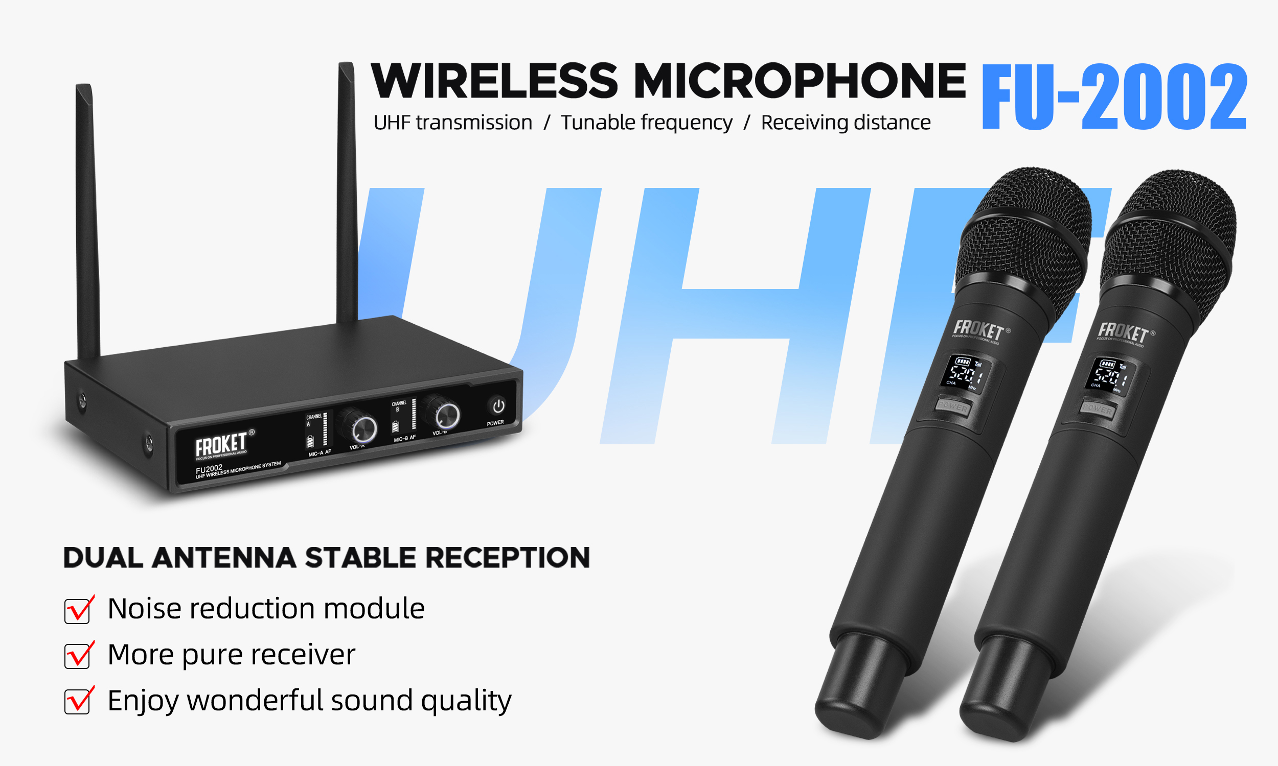 Amazon.com: Froket FU-2002 Dual Handheld UHF Wireless Microphone