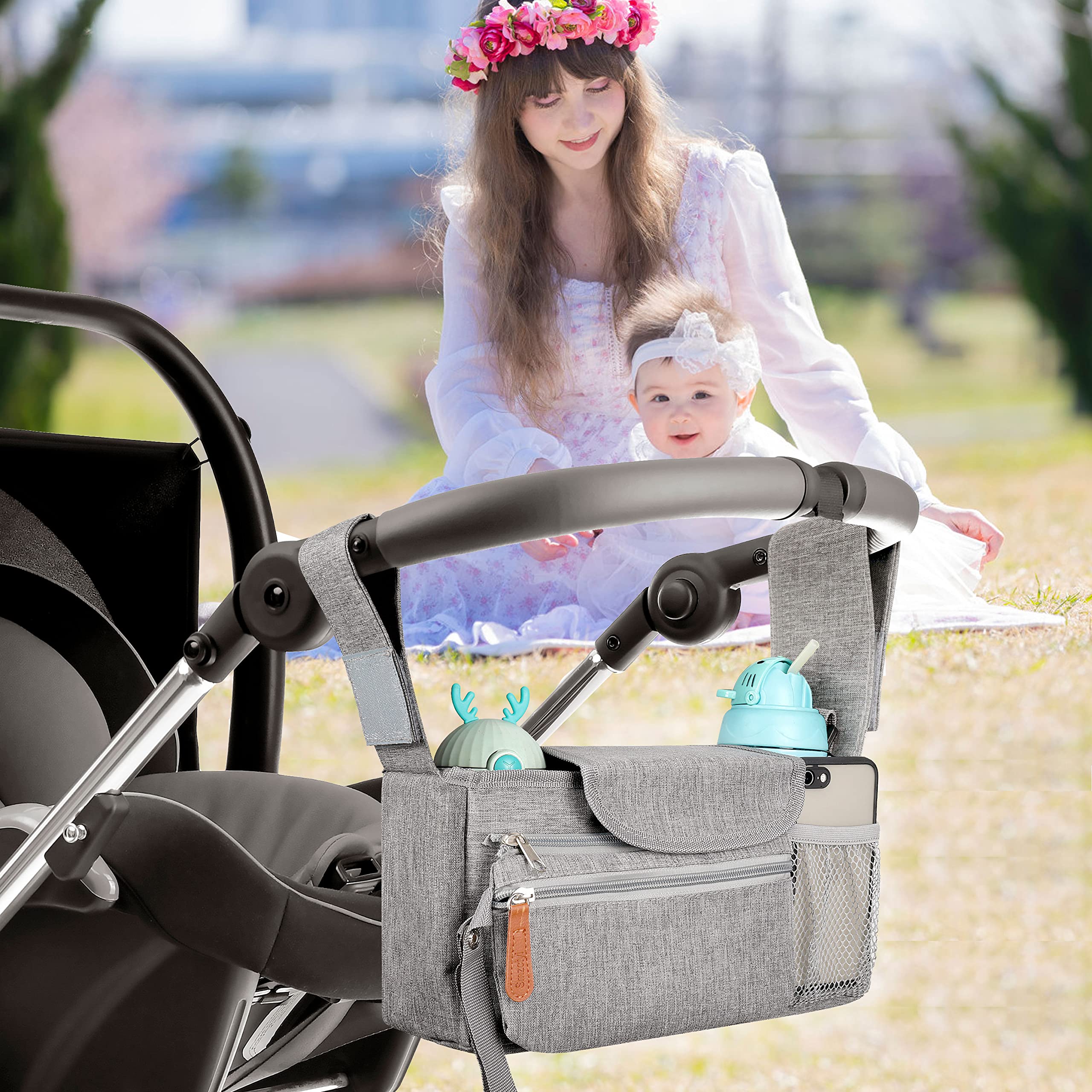 Sac De Rangement Pour Poussette Bébé, Organisateur Poussette Multifonctionnel Avec Bandoulière, Sac à Langer Baby, Sac Landau Universel Pour Biberons, Couches, Jouets, Snacks, Noir