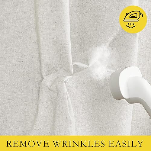 Miniatura 8 de NICETOWN Cortinas de lino 100% opacas para sala de estar con forro blanco aislado térmico, marfil, 52 pulgadas de ancho, 2 paneles, cortinas de 84