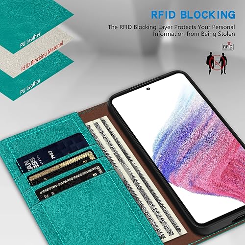 Miniatura 30 de ZZXX Funda tipo cartera para Samsung Galaxy A53 5G con bloqueo RFID, soporte de ranura para tarjetas, funda protectora de cuero magnético fuerte