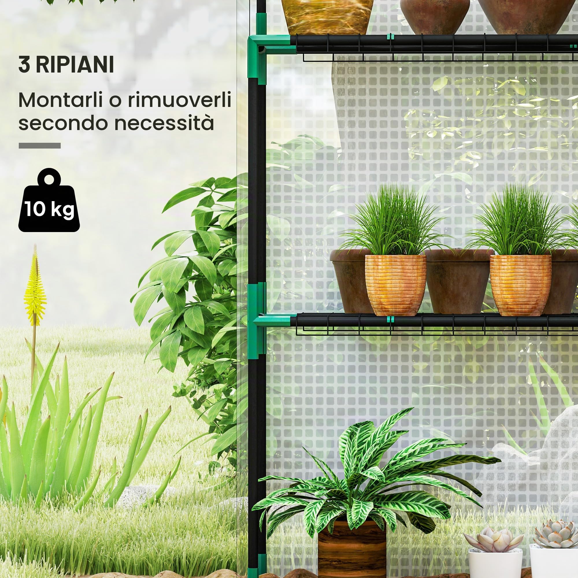 Outsunny Serra da giardino PE con ripiani 3 livelli 140x73x190 cm Bianca