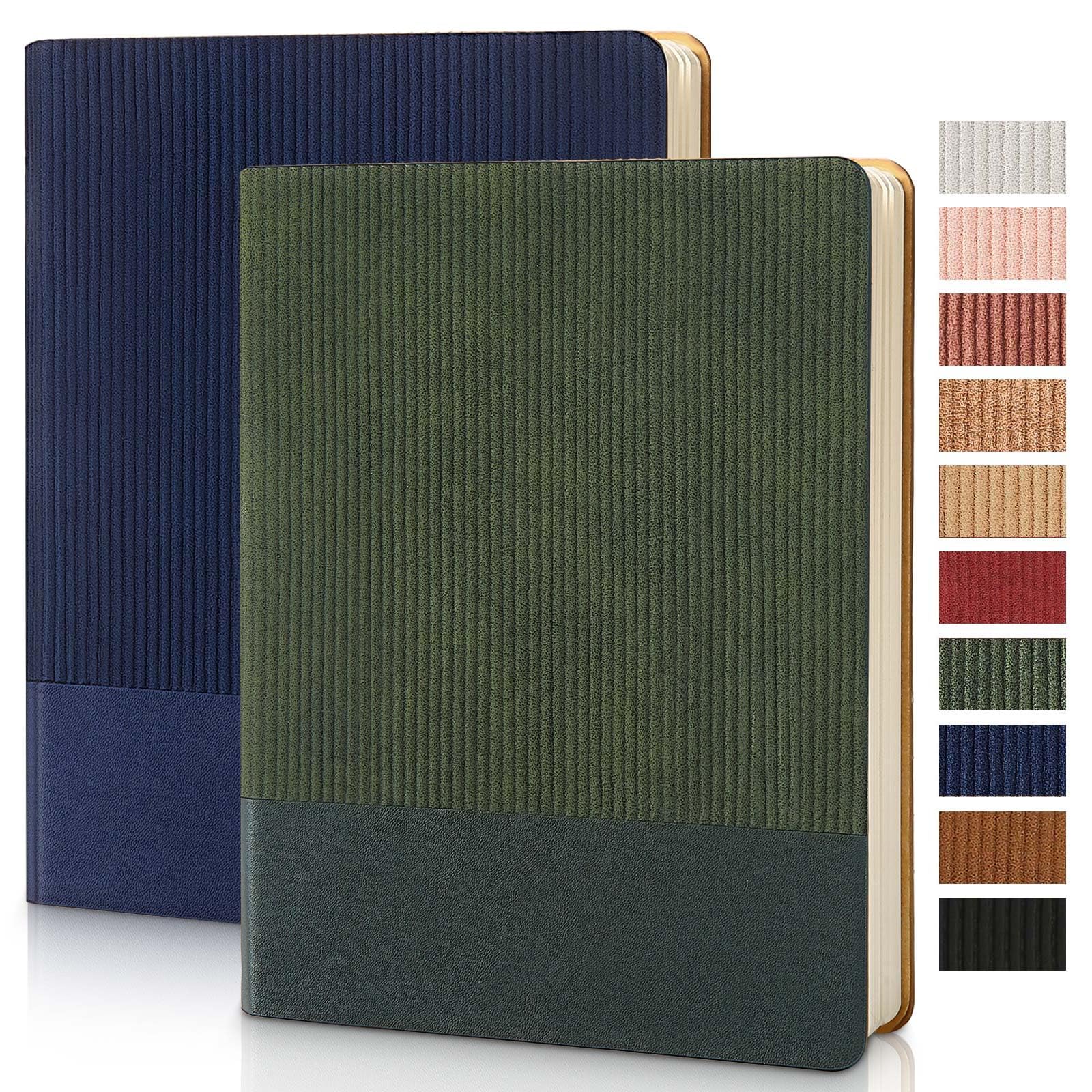 TSFPapier Lined Journal Notebook for Work College Ruled Note Book 5.79"x8.27" A5 PU Leather Daily Journaling 216 Pages for Women Men Writing Home School Supplies Business (B5 Lined 160pages, 2 Pack-Darkblue/Darkgreen)