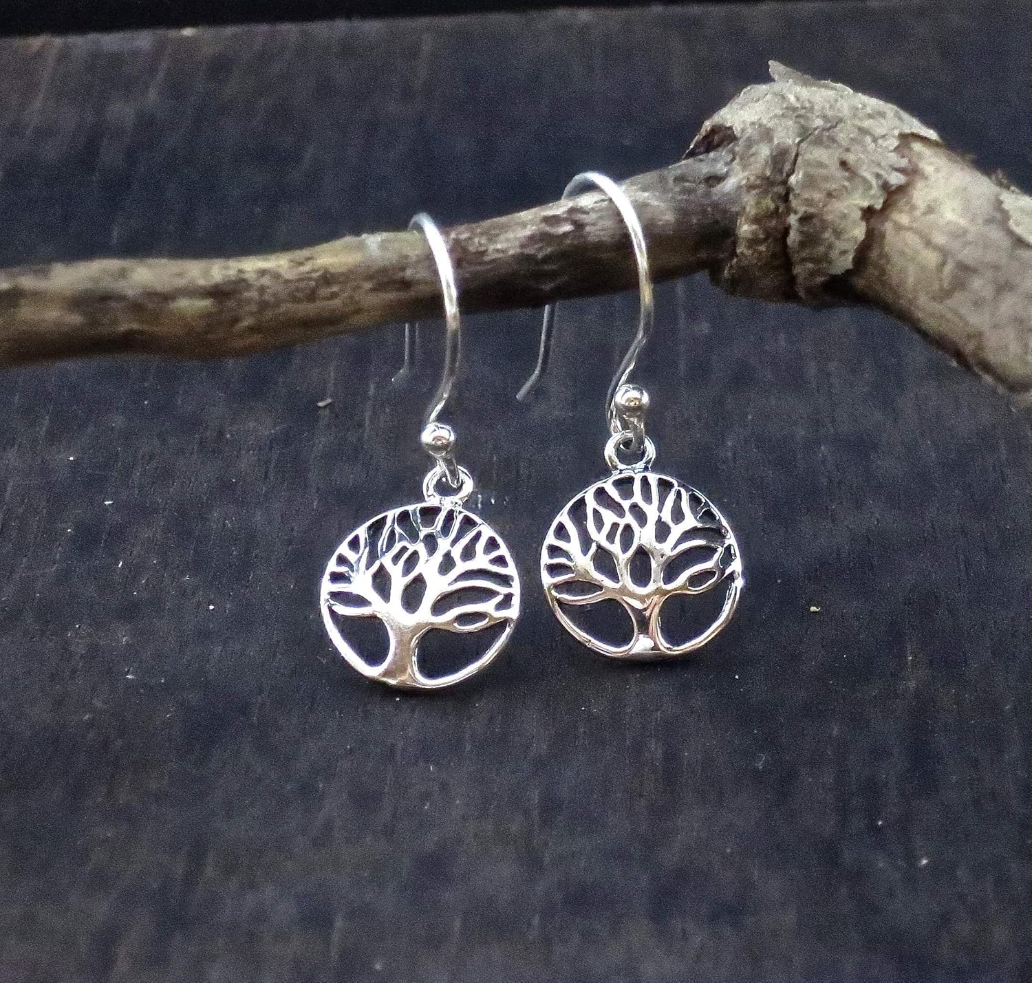 Tree of Life for women, Sterling Silver 925 dangle Boho Round Small silver, Everyday Drop Minimalist style accessories