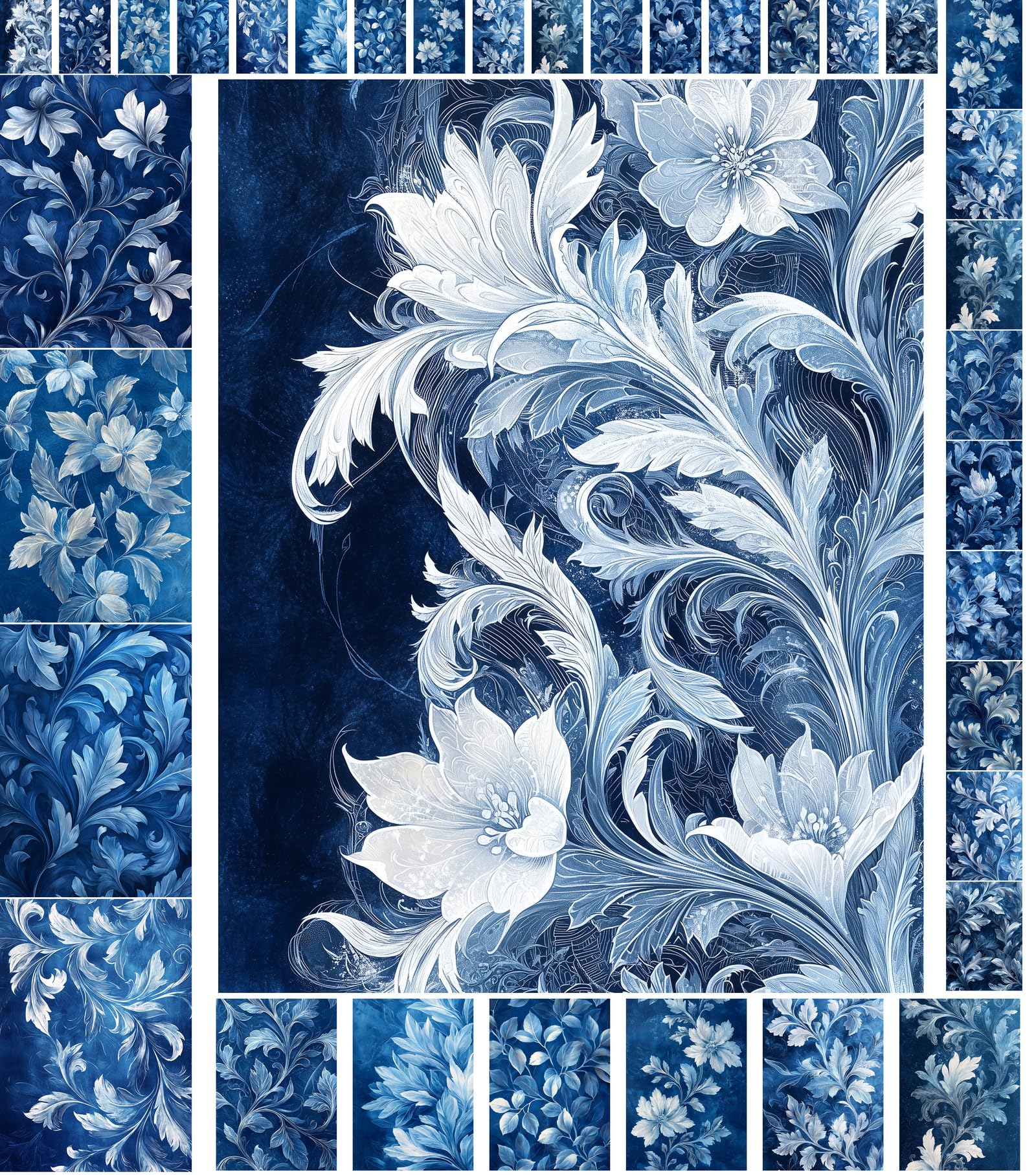 Motivos florales en papel de decoupage para manualidades con intrincados diseños de hojas