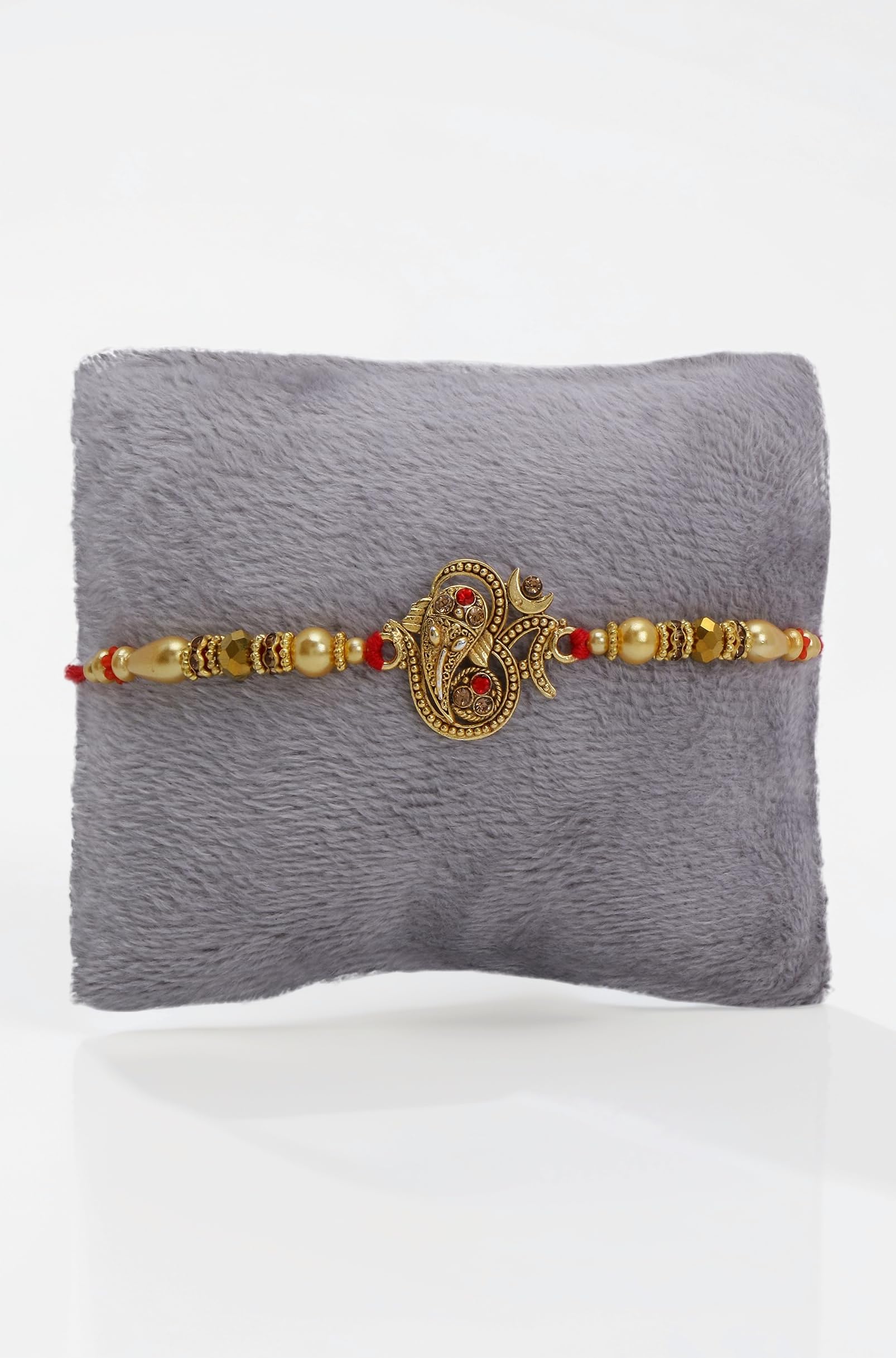 Riddhika Ventures Glorious Gold Plated Auspicious Diamond Ring Rakhi with Roli Chawal and Greeting Card (K15)