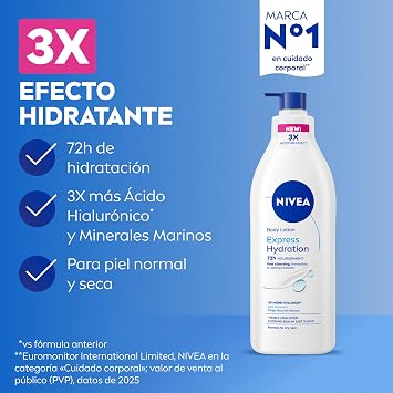 NIVEA Body Lotion Express Moisturizer - Body Lotion - 72h Hydration - Hyaluronic Acid, Marine Minerals and Deep Hydration Serum - Ultralight Formula - Normal and Dry Skin - 400ml