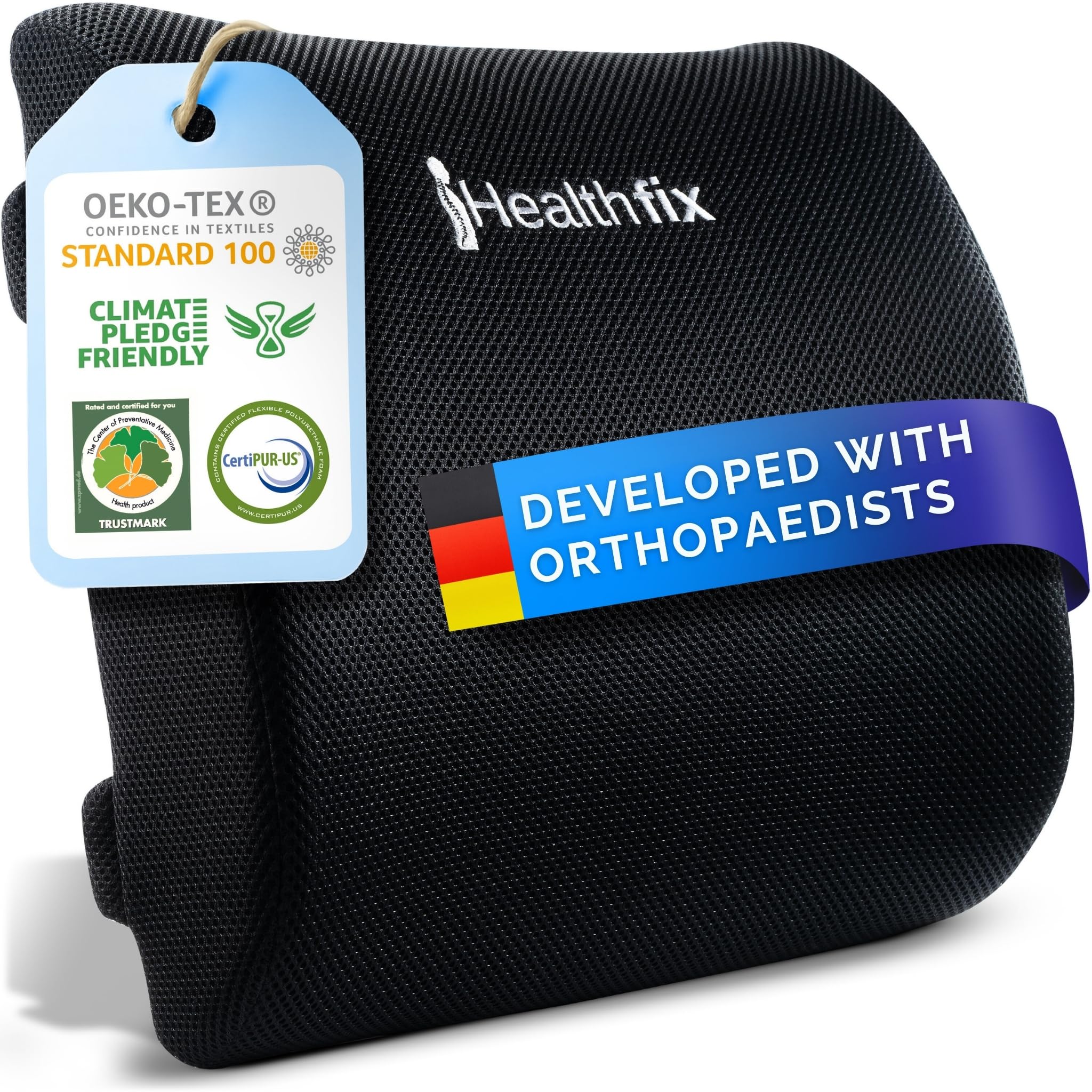 Healthfix Car Lumbar Pillow – Ergonomic lumbar support with memory foam for a healthy sitting posture in the car | Back cushion for comfort on long journeys