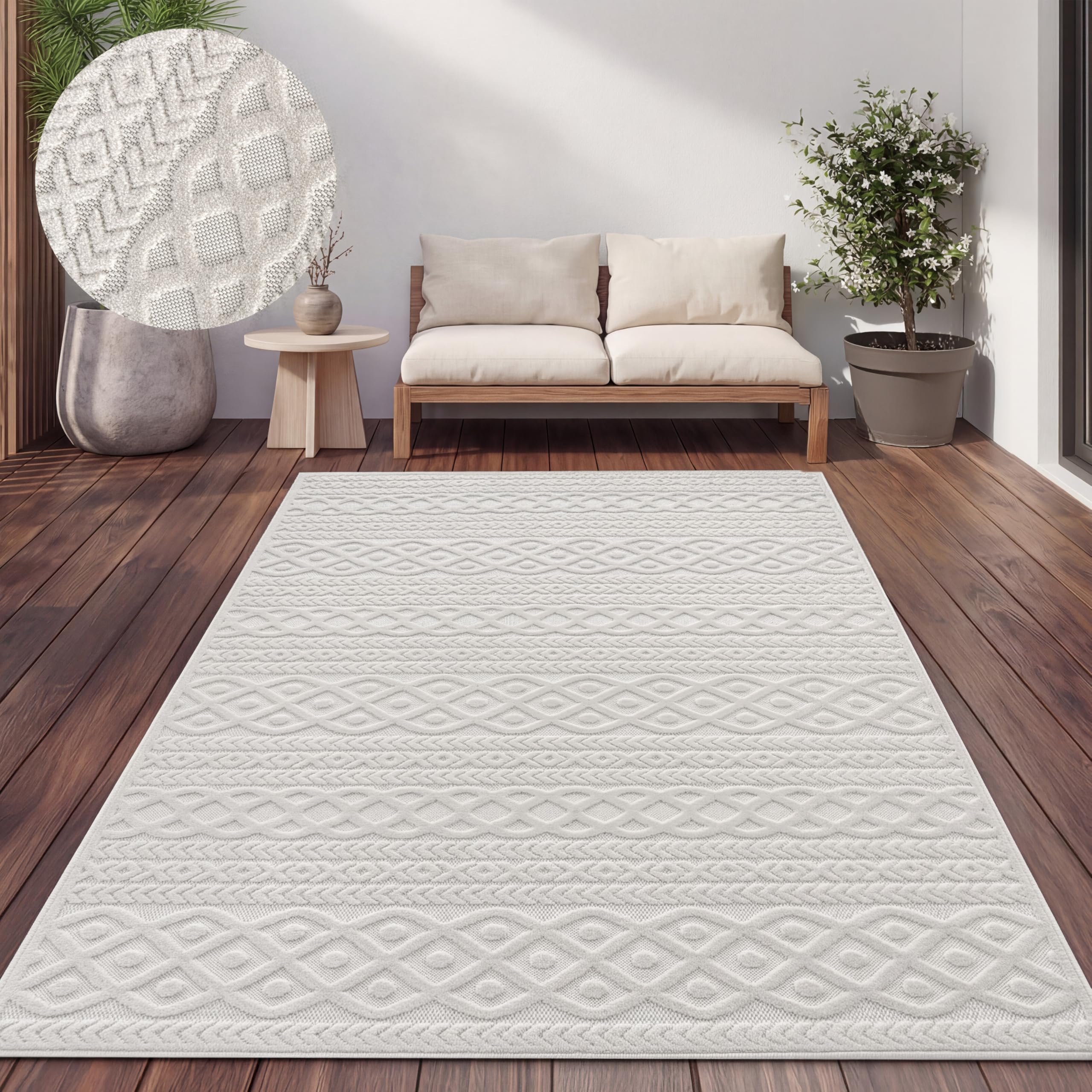Paco Home Tapis Extérieur Terrasse Balcon 200x290 Cm - Aspect Sisal Uni Beige, Résistant Et Élégant