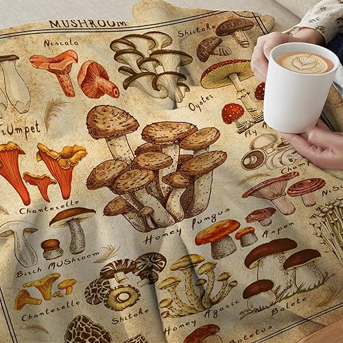 Miniatura 5 de Nagasena Manta vintage de hongos, manta cálida para cama para sofá y mascota, ultra lujosa, cálida y acogedora para todas las estaciones, tamaño