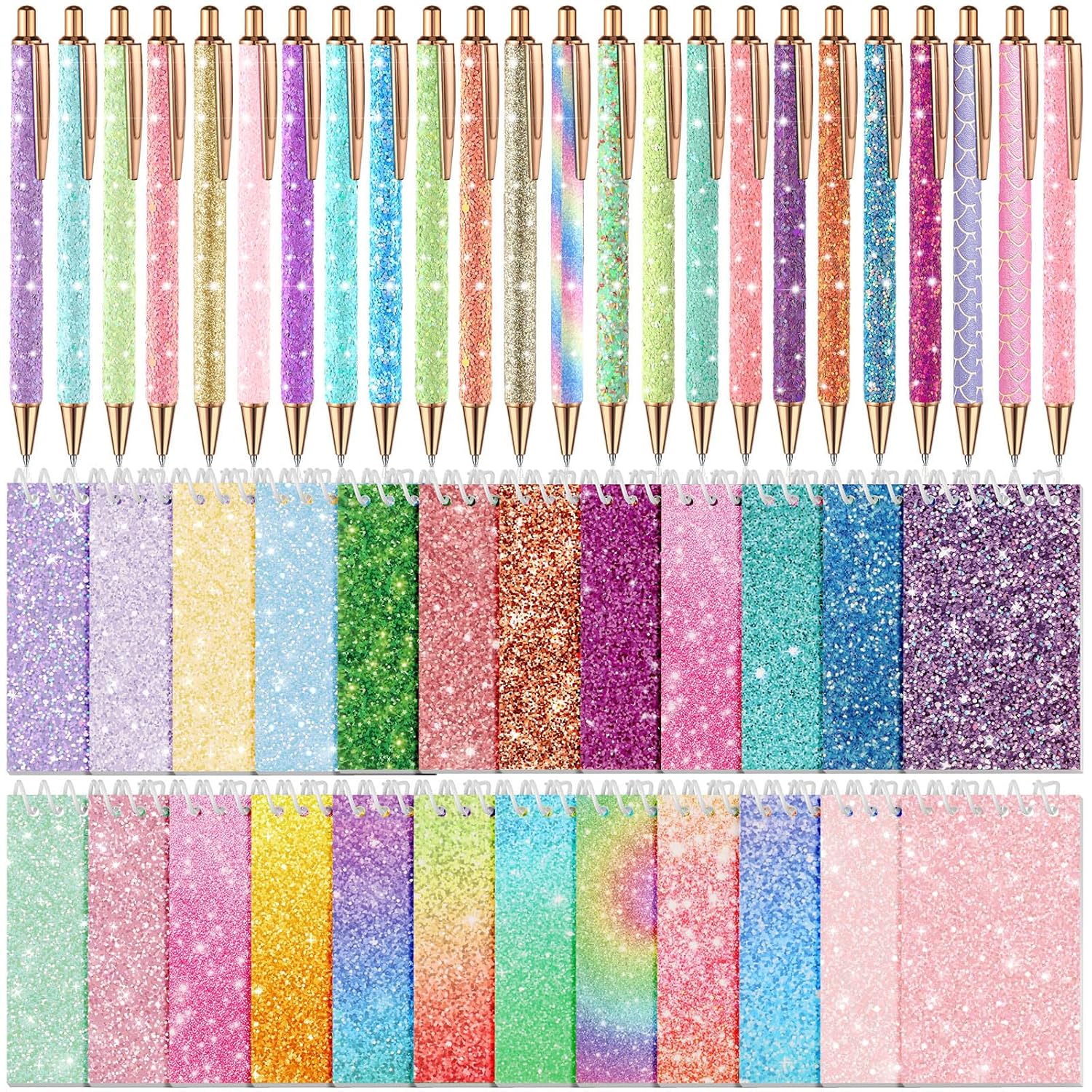 AmazingSpark 48 Pcs Glitter Mini Notepads and Pens Set 24 Small Pocket Notebooks 24 Fancy Sparkly Ballpoint Pens Stationery Gifts for Women Kids Party Favors Journaling School Office Supplies      Unknown Binding