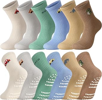 6 Pairs Baby Crew Socks Toddler Grip Cotton Socks | Non Slip Baby Boys Girls
