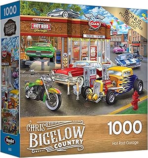 Lafayette Puzzle Factory Chris Bigelow 1000 PC Jigsaw Puzzle - Hot Rod Garage, Multi-Colored