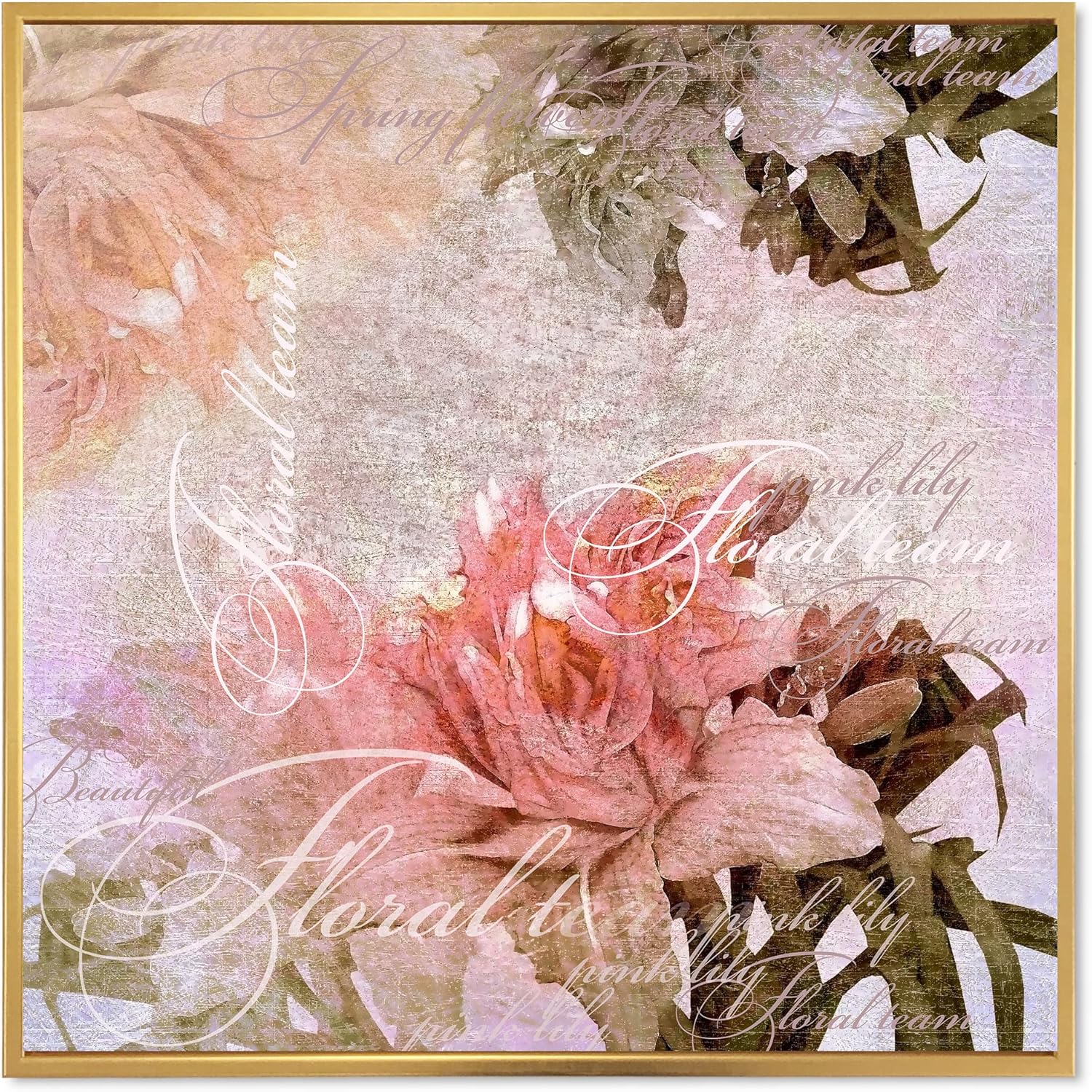 DesignQ ビンテージフラワー パステルカラー - 伝統的なフレーム入りキャンバスウォールアート プリント