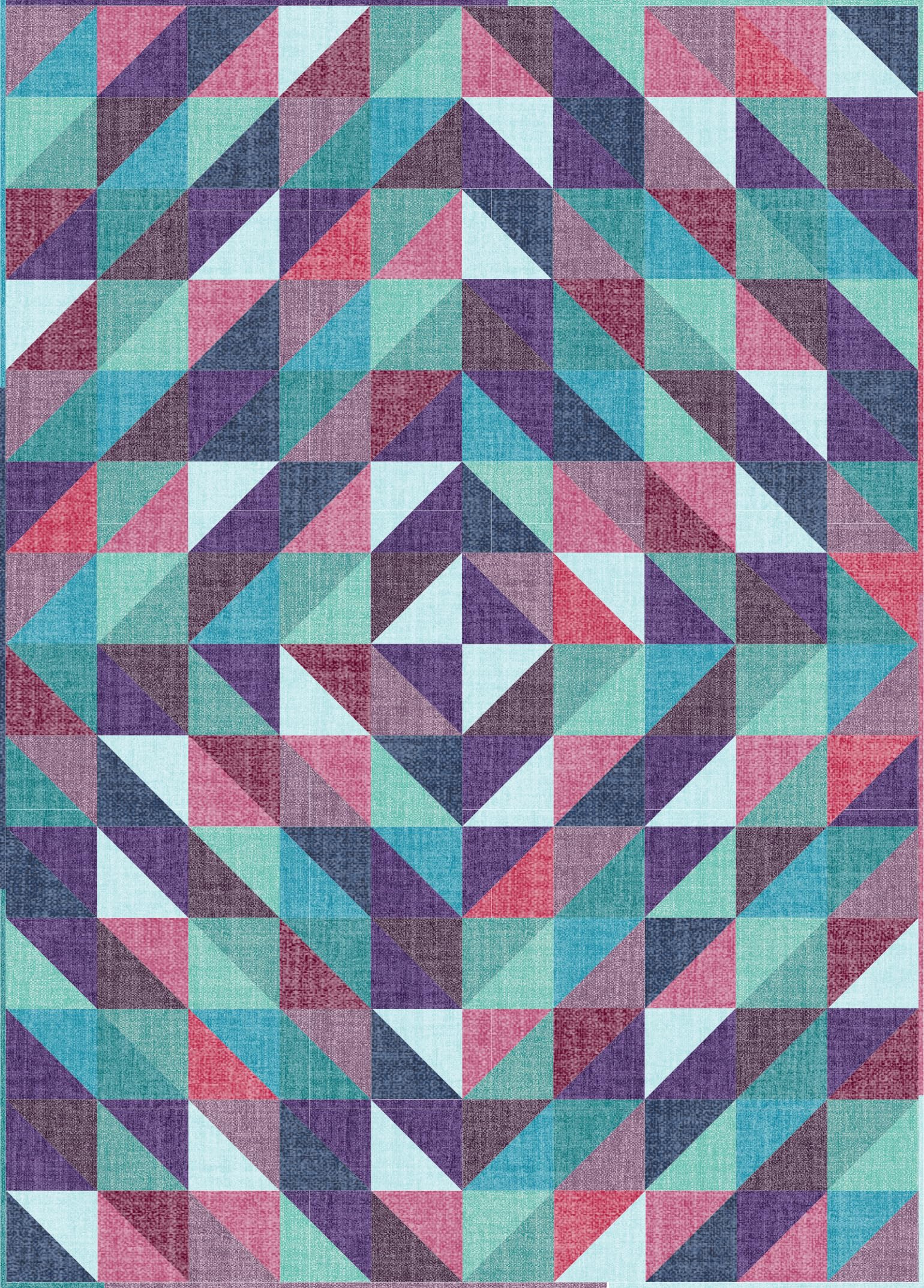 Beginner Lap Throw Quilt Kit (40.5" x 56.5") - Half-Square Triangle Fun (Chambray Tonals - Soft Jewels)