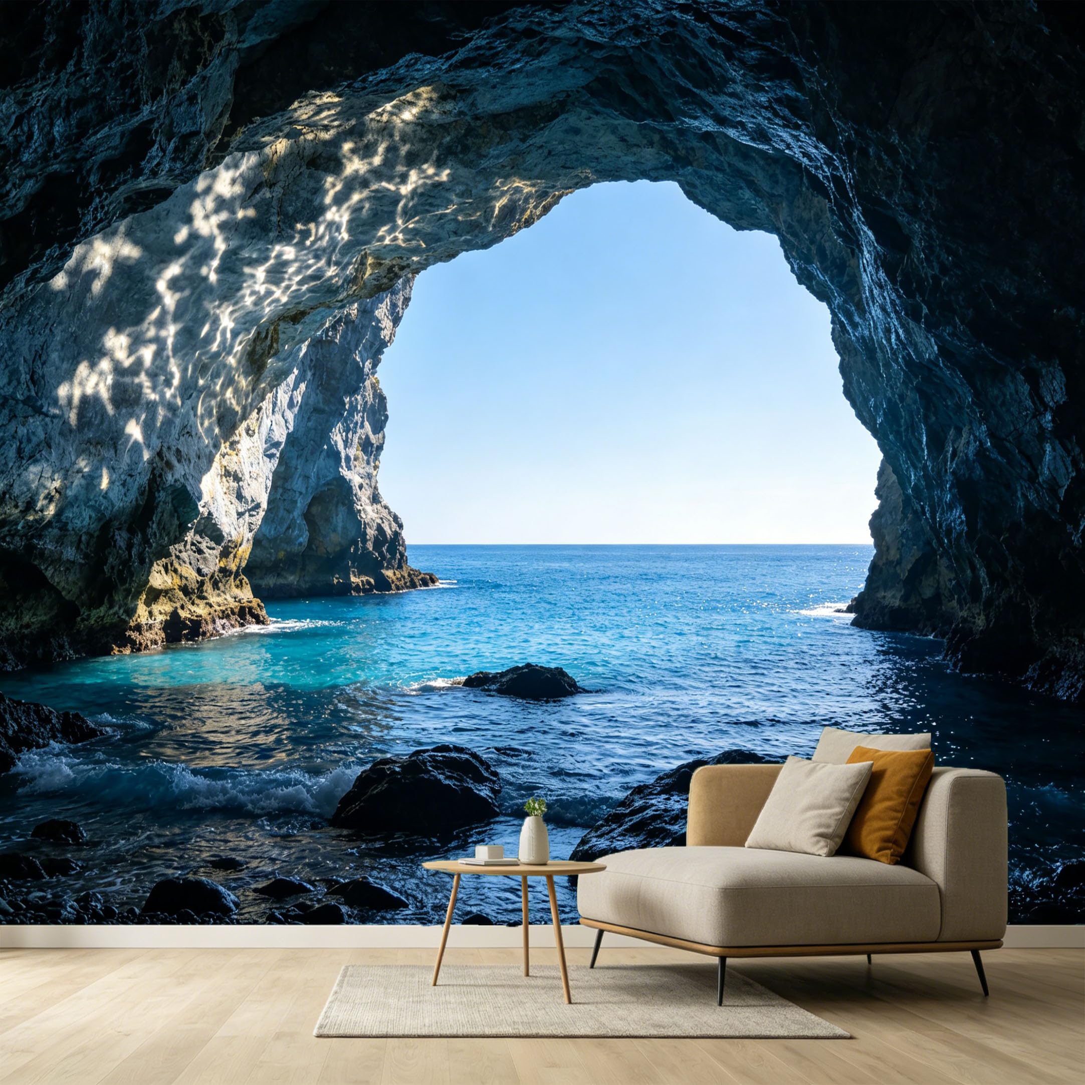 Custom Size Wall Murals Coastal Ocean Marine Cave 3D Trompe L'Oeil SelfAdhesive Wall Fabric Removable Large Wallpaper for Photo Living Room Interior Decor Wall Art