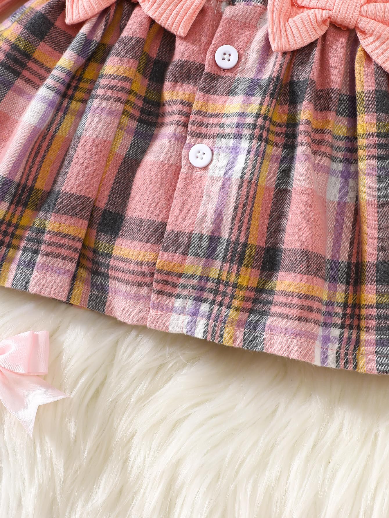 Conjunto de 2 piezas de vestido a cuadros rosa de manga larga para bebé, cárdigan sintético, conjunto de 2 piezas, ropa de regalo para primavera y otoño — view 5