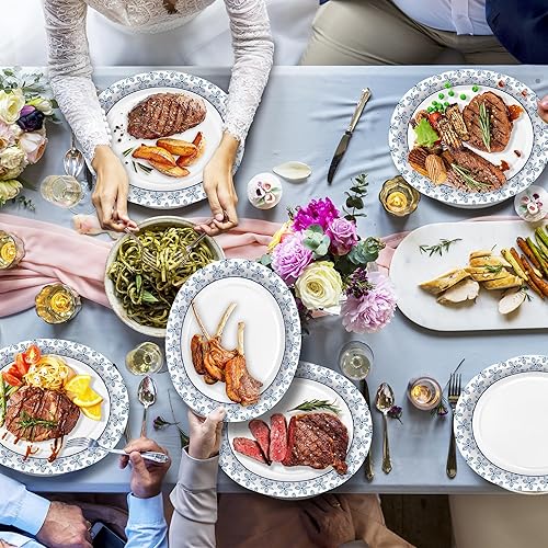 Miniatura 7 de 50 platos ovalados de papel de 12 x 10 pulgadas, platos desechables grandes, resistentes para vacaciones, barbacoas, fiestas de cumpleaños,