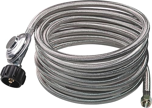 DOZYANT Regulador universal de propano QCC1 de 12 pies de repuesto con manguera trenzada de acero inoxidable para la mayoría de parrillas de gas LP,