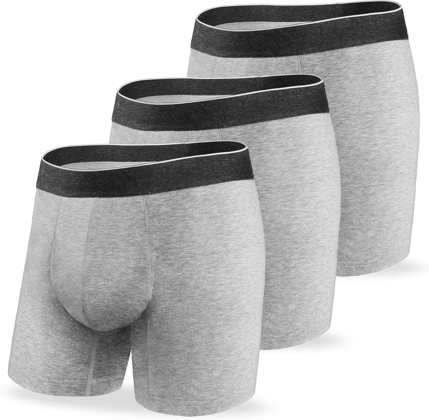 Washable Incontinence Underwear for Men Absorbent 2.3 oz Leak Proof Boxer Briefs Bladder Control 3 Pack (3 Light Gray, L)