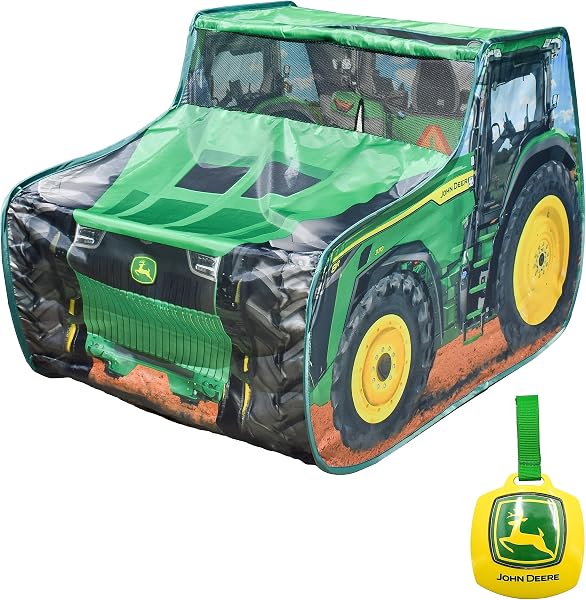 John Deere Pop Up Tent – Tractor Playhouse for Kids | Removable Key Fob with Tractor and Farm Sounds | Vehicle Toys fo