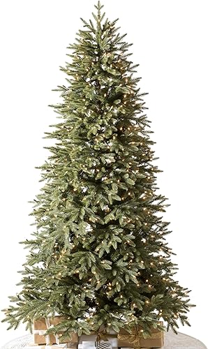 Miniatura 10 de Balsam Hill Abeto Stratford preiluminado de 6.5 pies, árbol de Navidad artificial delgado con 450 luces transparentes, follaje de agujas verdaderas,