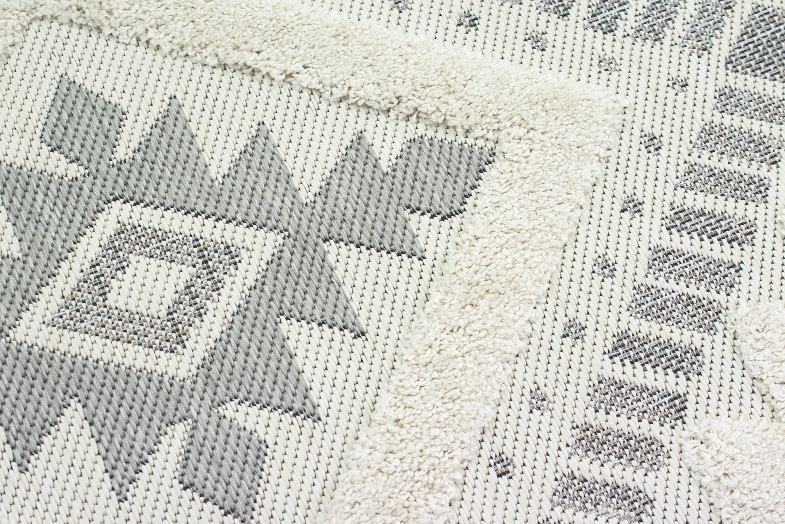 Teppich-Traum In- & Outdoor Teppich Sisal Wohnzimmer Wintergarten orientalisches Rautenmuster gezackt mit flauschigem Hoch Tief Effekt in Creme Größe 120x170 cm