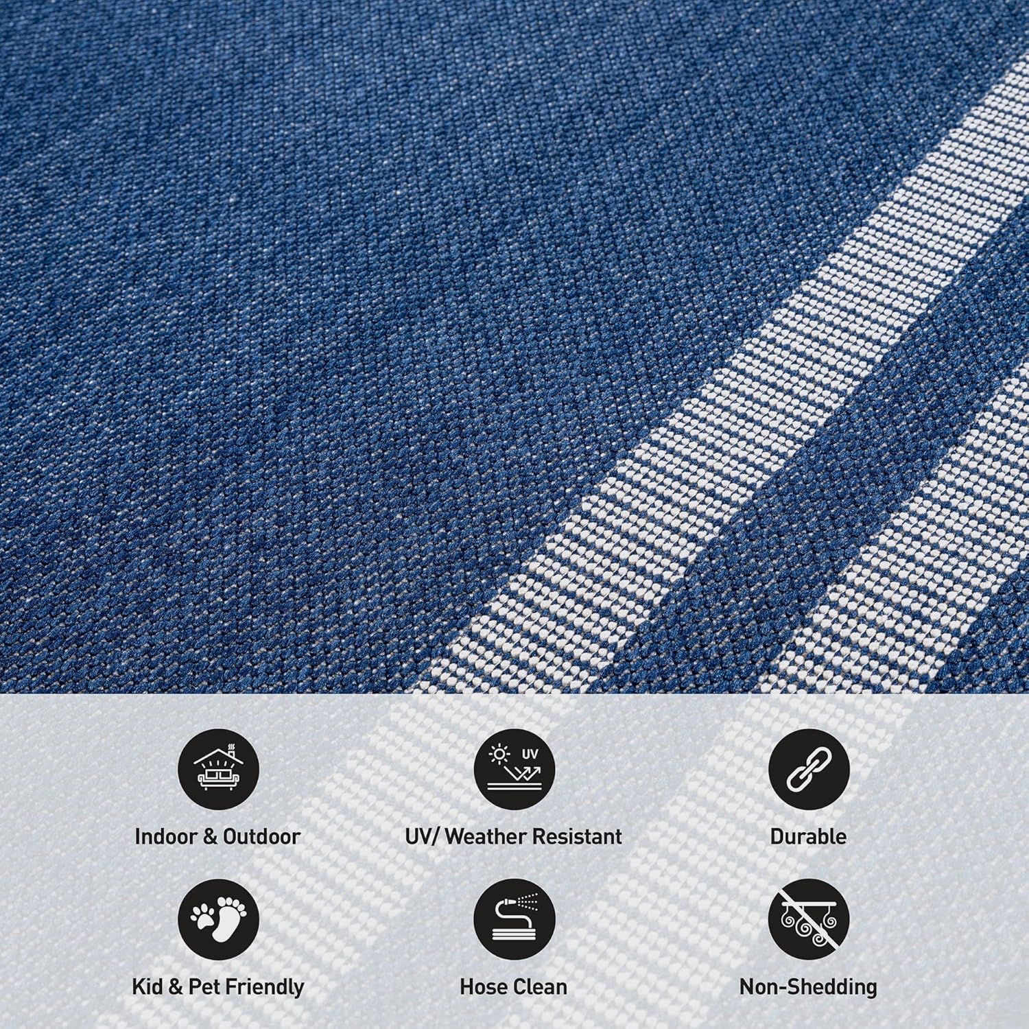 Rugshop Border Stripe Indoor Outdoor Flat Woven Area Rug,Natural Jute-Style,Easy-Care Patio Rug for Backyard Porch Deck Balcony, 4' x 6' Navy/Ivory