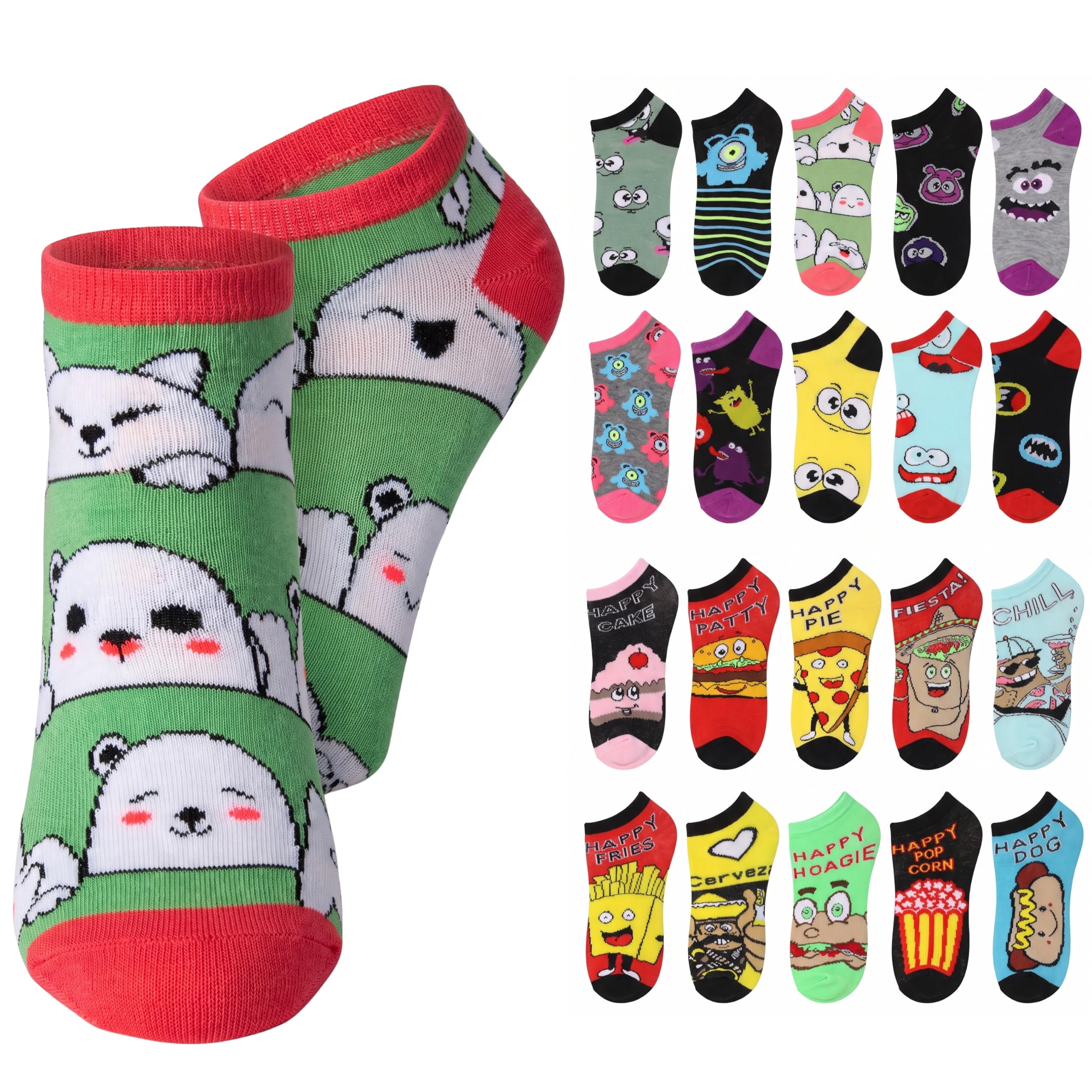 Tipi Toe Women’s 20 Pack Colorful Low Cut Socks – Lightweight, Breathable Design for All-Day Comfort Sizes 9-11/10-13