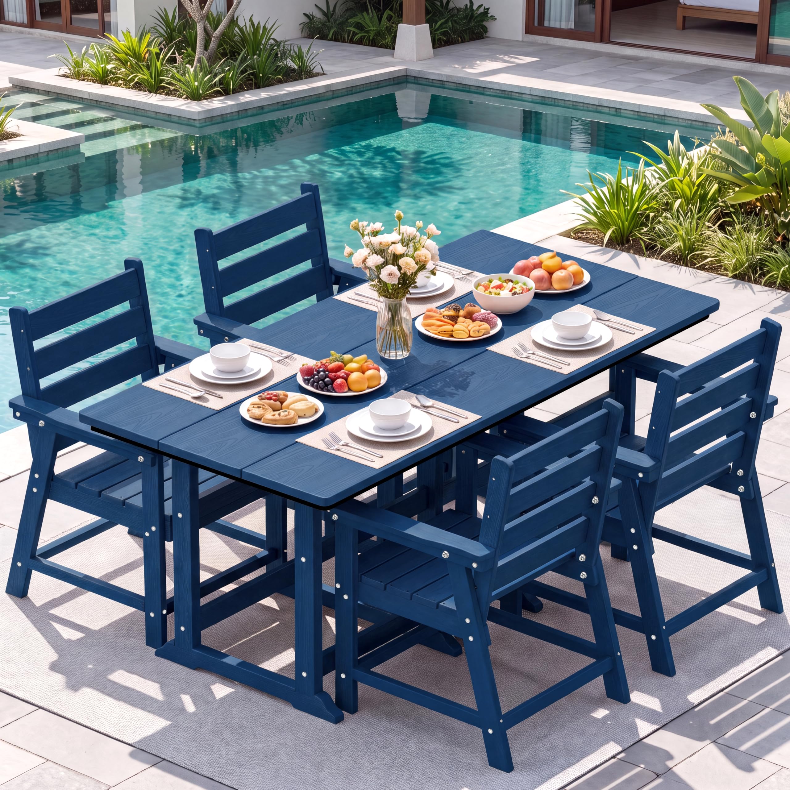 HDPE Outdoor Dining Set, Patio Dining Set of 5, Navy