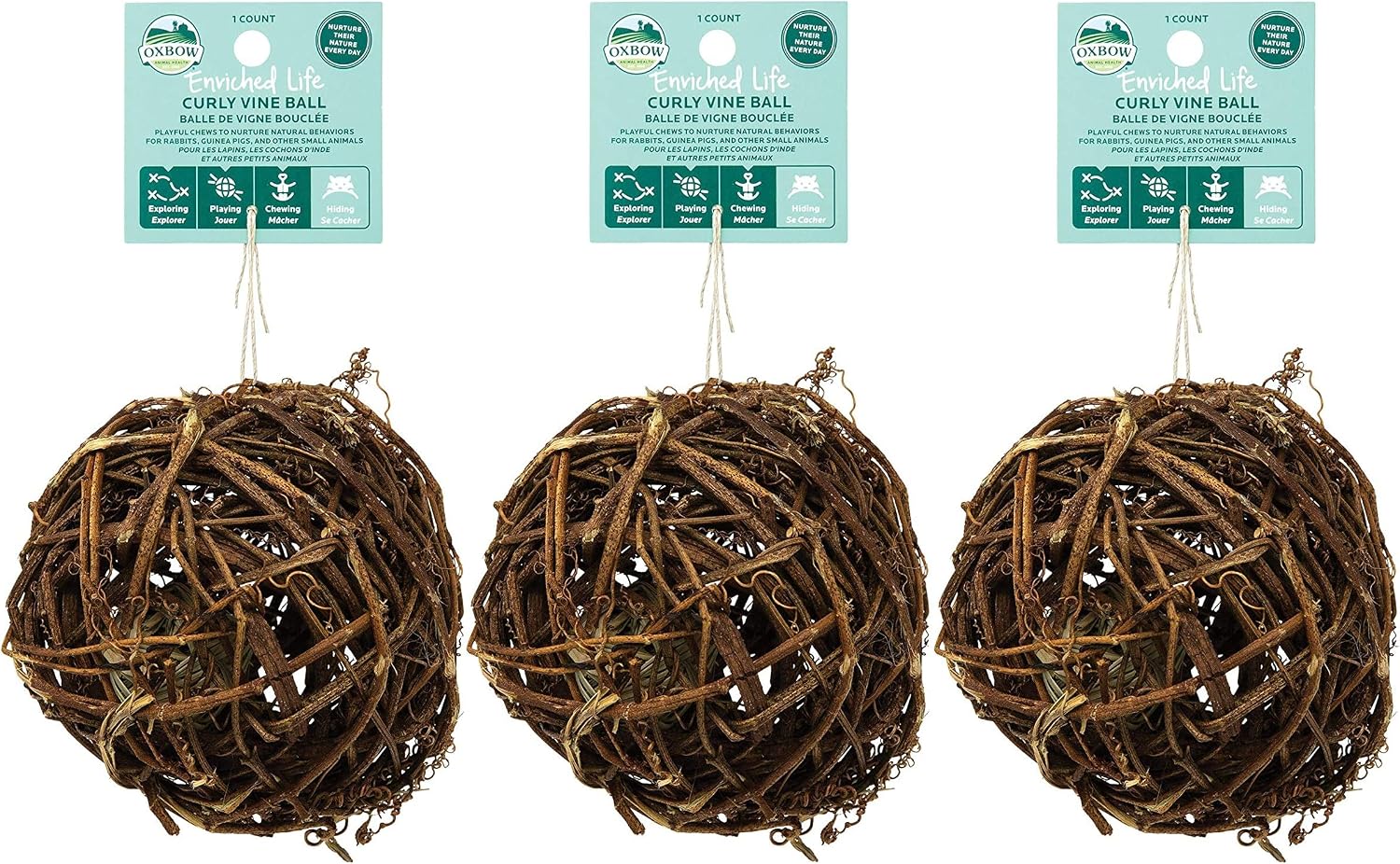 Oxbow 3 Pack of Enriched Life Curly Vine Ball Small Animal Toys