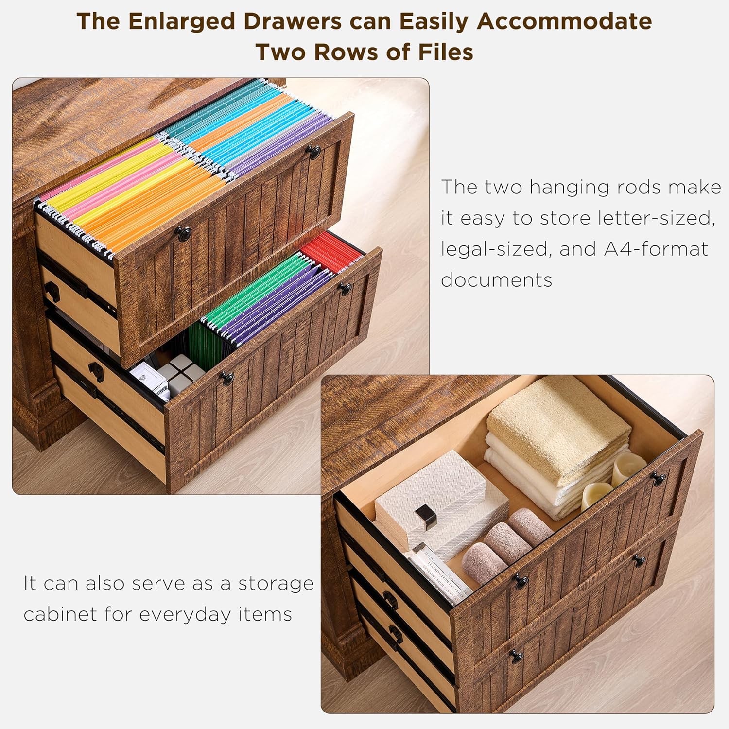 OKD Farmhouse File Cabinet with 2 Drawers, 35.3" Lateral Filing Cabinet with Hanging File Folders, Interlocking Drawers, Wood Rustic Storage Cabinet for Home Office, Living Room, Reclaimed Barnwood